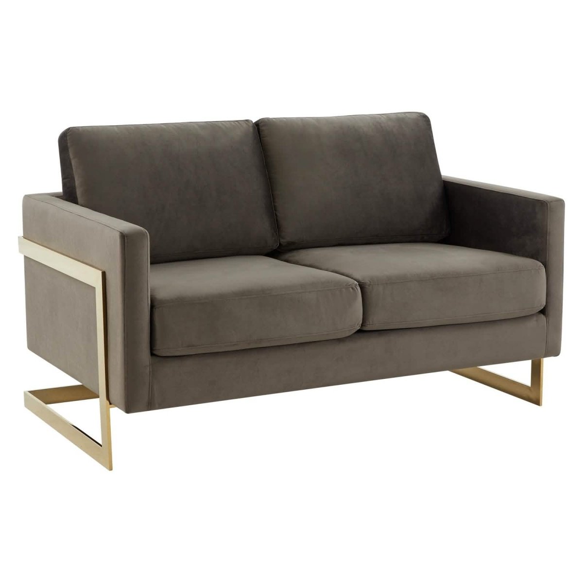 Lincoln Velvet/Leather Upholstered Loveseat with Gold/Black/Silver Steel Frame & Removable Cushions Velvet Gold Purple Sofa Leisuremod
