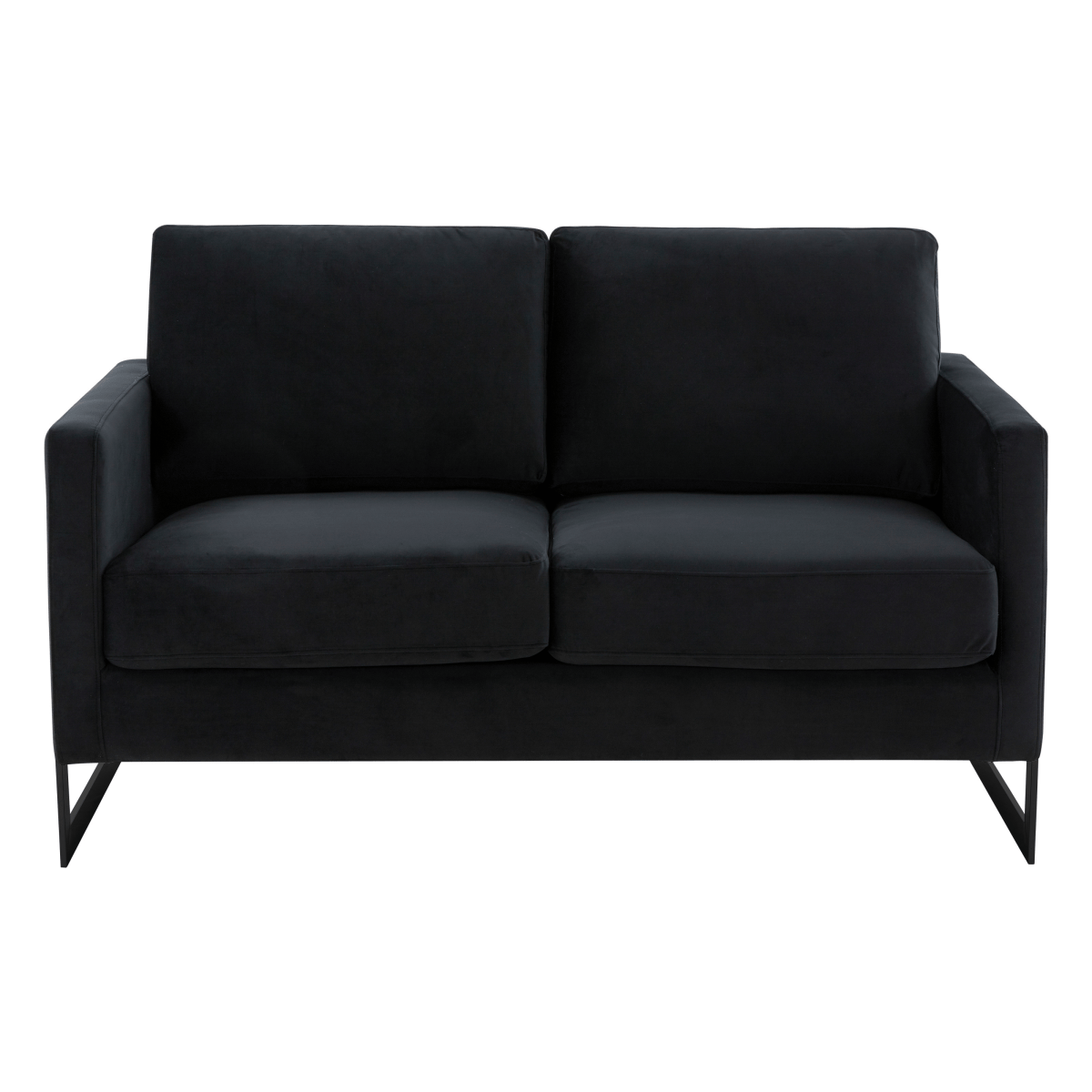 Lincoln Velvet/Leather Upholstered Loveseat with Gold/Black/Silver Steel Frame & Removable Cushions Velvet Black Beige Sofa Leisuremod
