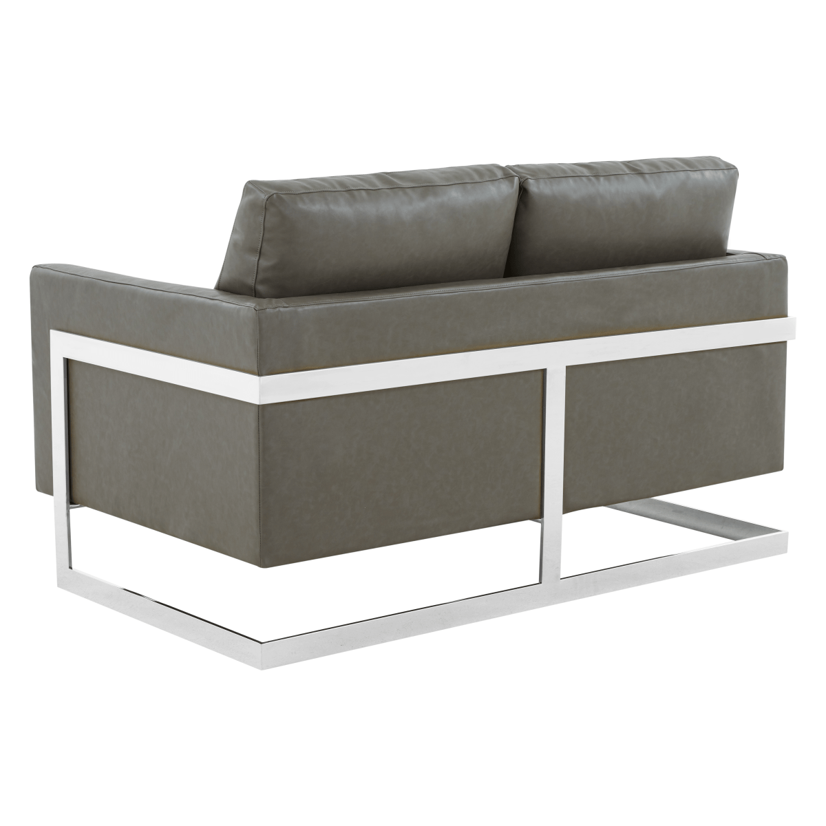 Lincoln Velvet/Leather Upholstered Loveseat with Gold/Black/Silver Steel Frame & Removable Cushions Leather Silver Navy Blue Sofa Leisuremod