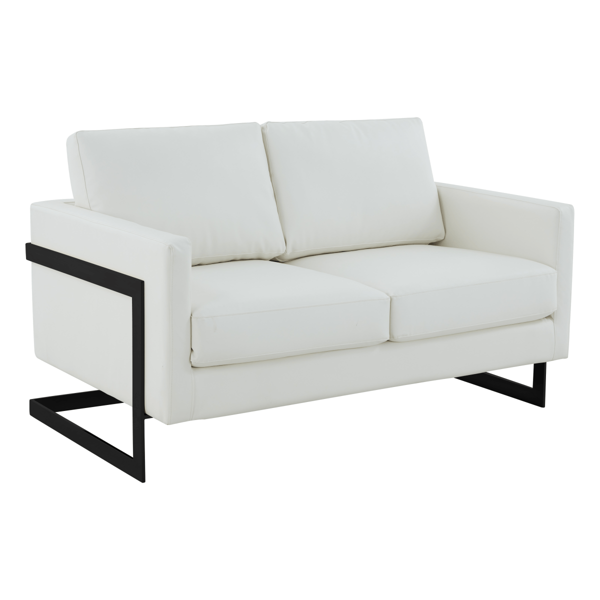 Lincoln Velvet/Leather Upholstered Loveseat with Gold/Black/Silver Steel Frame & Removable Cushions Leather Black White Sofa Leisuremod