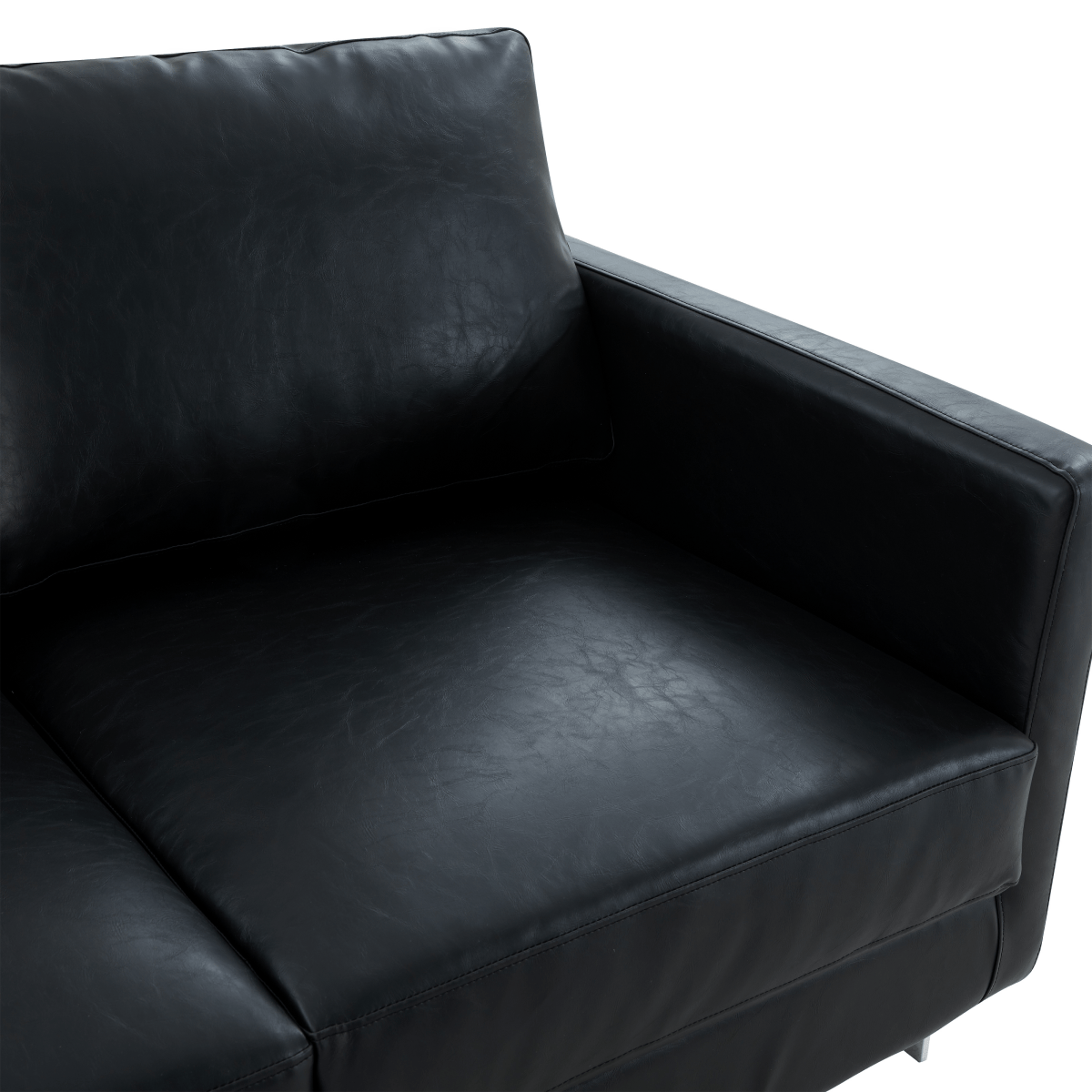 Lincoln Velvet/Leather Upholstered Loveseat with Gold/Black/Silver Steel Frame & Removable Cushions Leather Silver Black Sofa Leisuremod