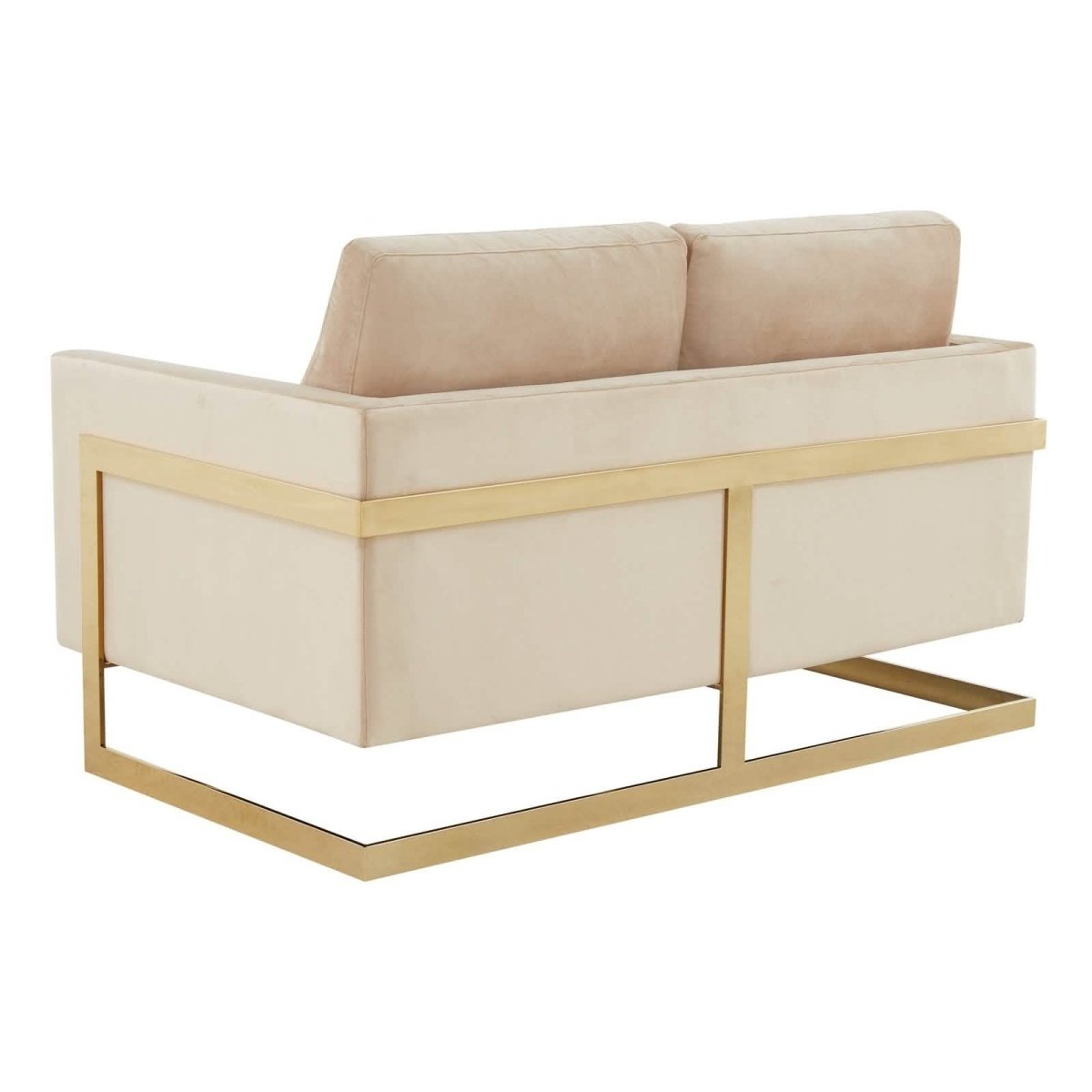 Lincoln Velvet/Leather Upholstered Loveseat with Gold/Black/Silver Steel Frame & Removable Cushions Velvet Gold Beige Sofa Leisuremod