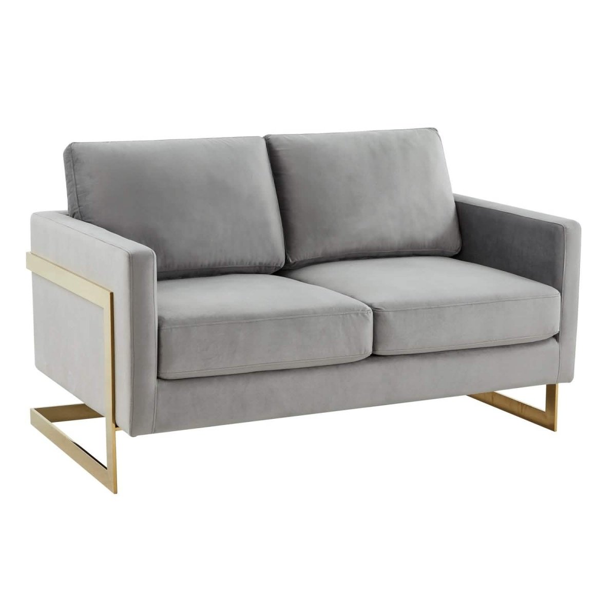 Lincoln Velvet/Leather Upholstered Loveseat with Gold/Black/Silver Steel Frame & Removable Cushions Velvet Gold Purple Sofa Leisuremod