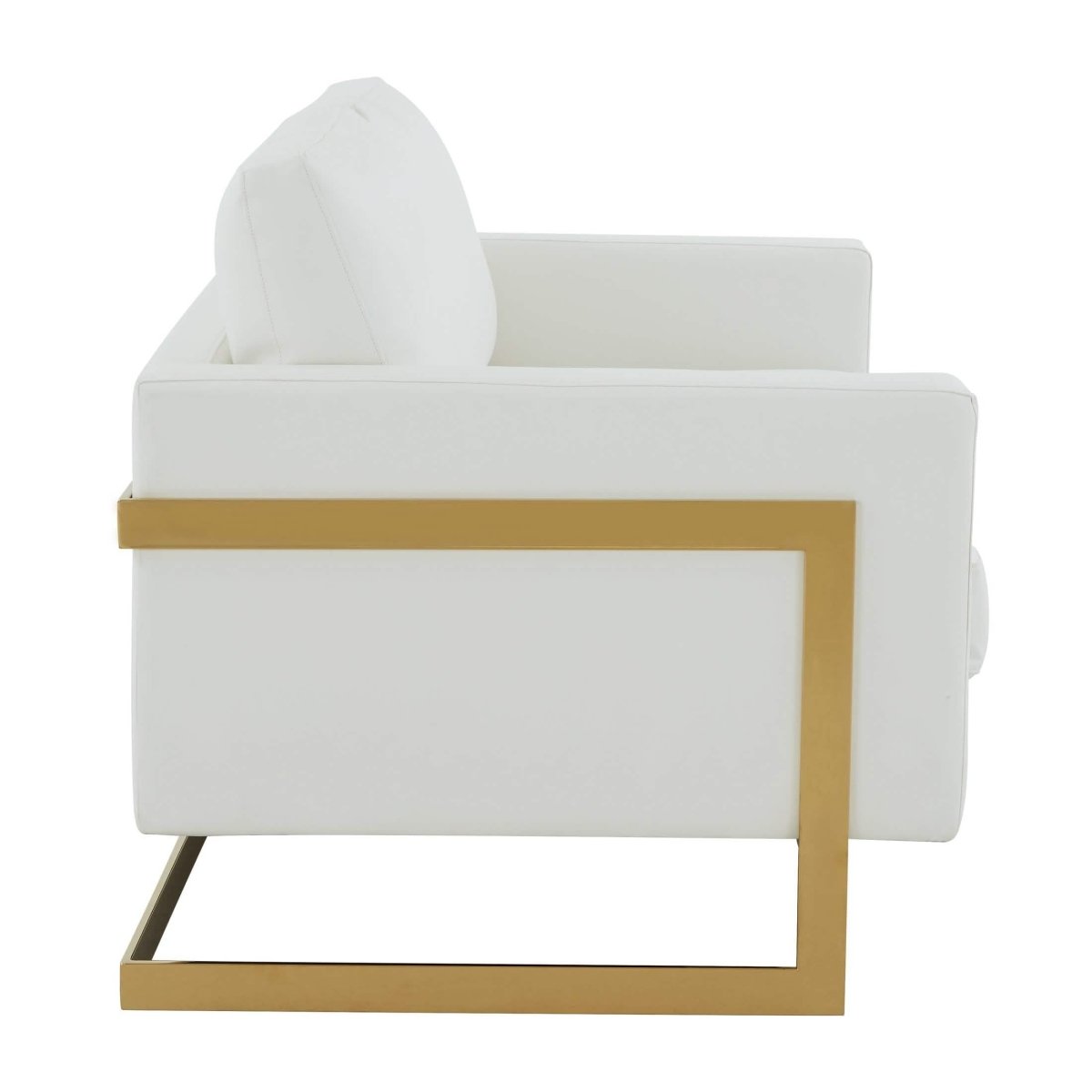 Lincoln Velvet/Leather Upholstered Loveseat with Gold/Black/Silver Steel Frame & Removable Cushions Leather Gold White Sofa Leisuremod