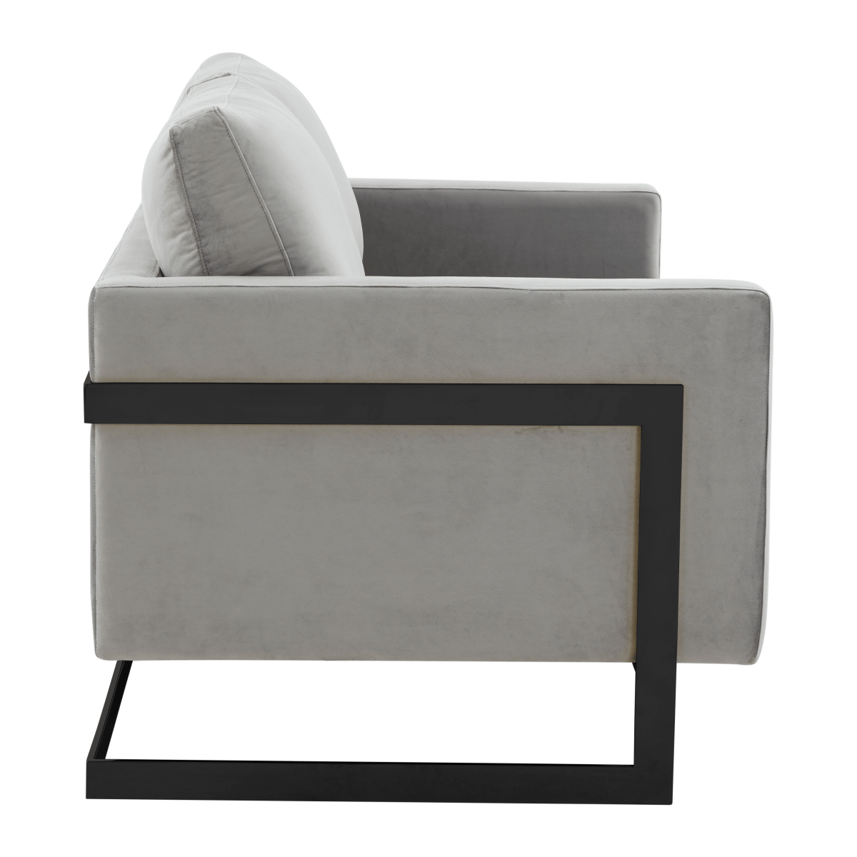 Lincoln Velvet/Leather Upholstered Loveseat with Gold/Black/Silver Steel Frame & Removable Cushions Velvet Black Dark Grey Sofa Leisuremod