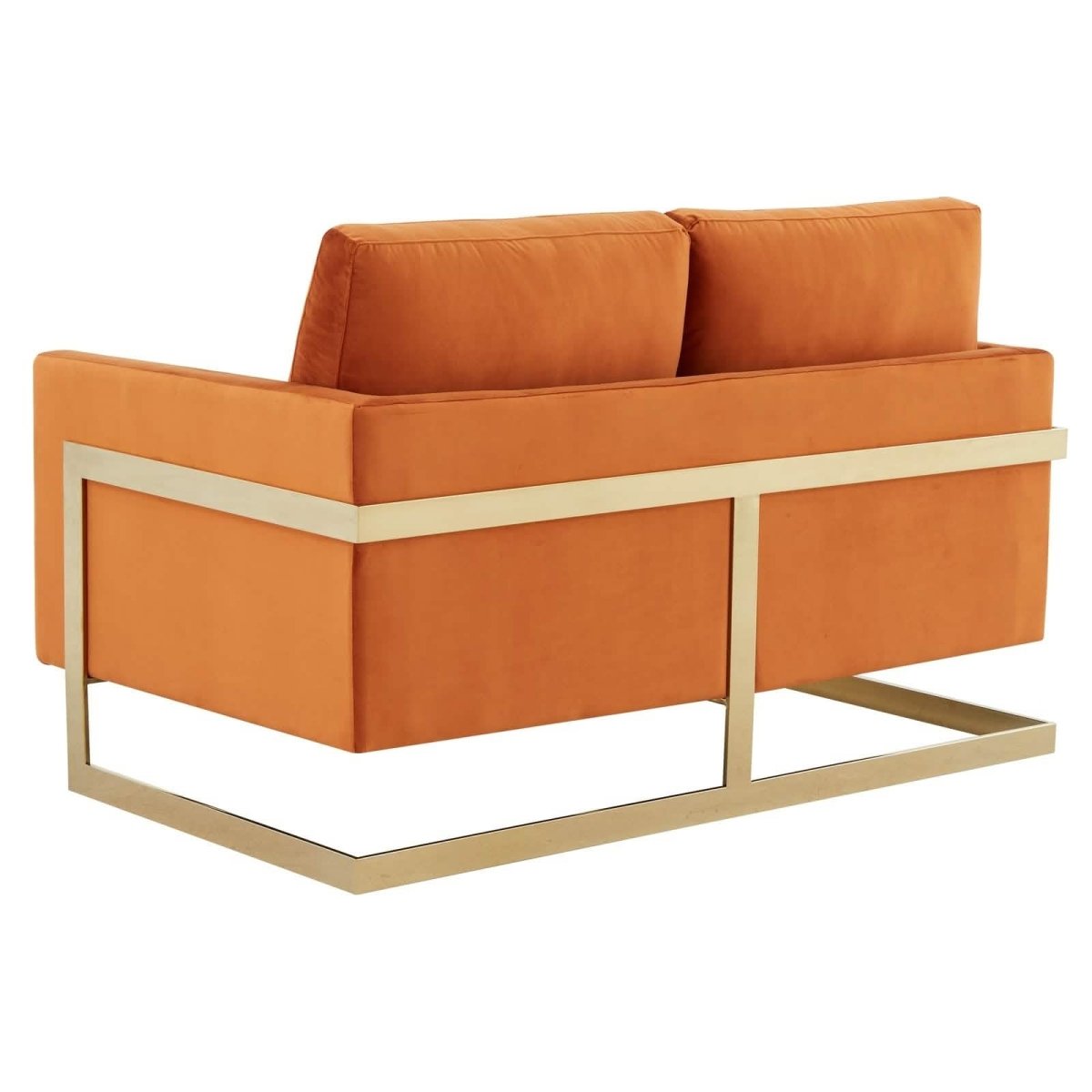 Lincoln Velvet/Leather Upholstered Loveseat with Gold/Black/Silver Steel Frame & Removable Cushions Velvet Gold Purple Sofa Leisuremod