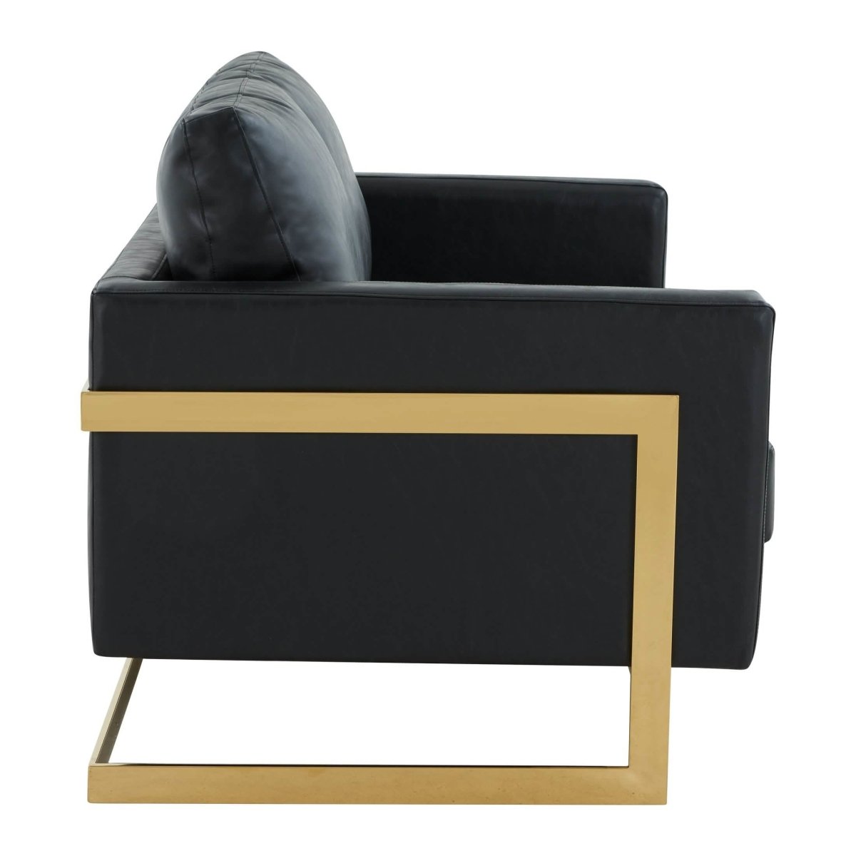 Lincoln Velvet/Leather Upholstered Loveseat with Gold/Black/Silver Steel Frame & Removable Cushions Leather Gold Black Sofa Leisuremod