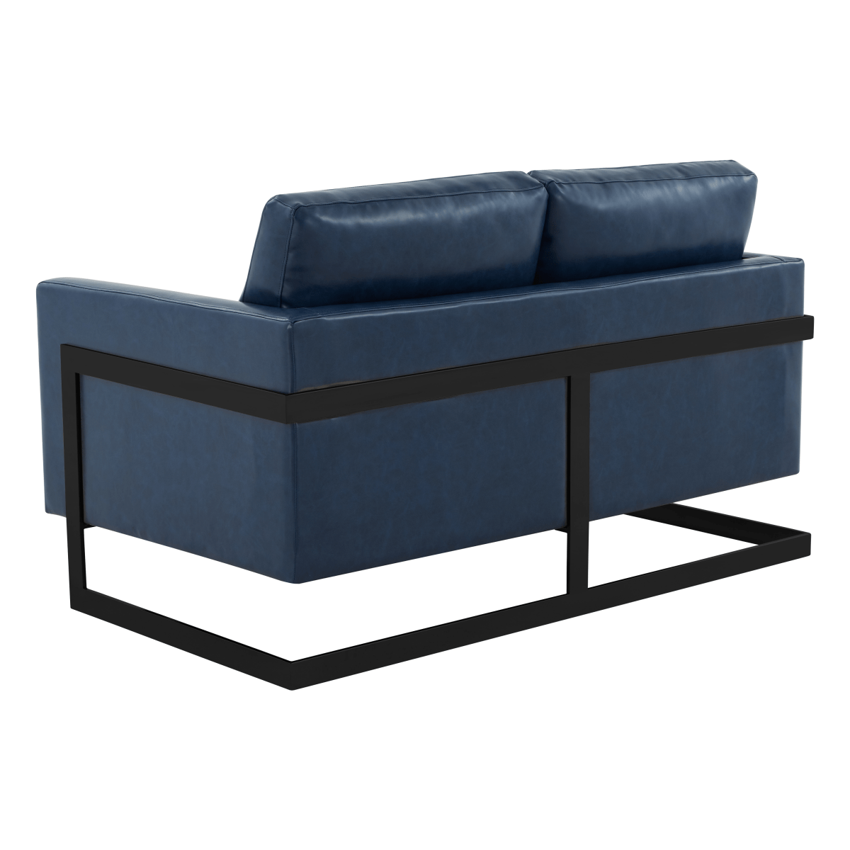 Lincoln Velvet/Leather Upholstered Loveseat with Gold/Black/Silver Steel Frame & Removable Cushions Leather Black Cognac Tan Sofa Leisuremod