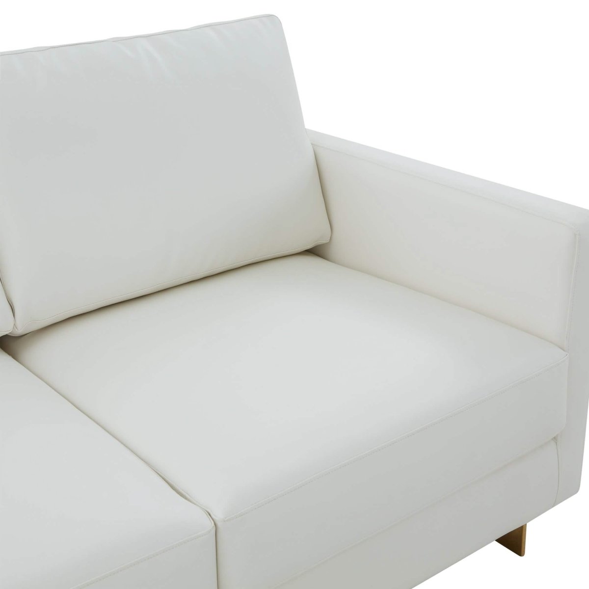Lincoln Velvet/Leather Upholstered Loveseat with Gold/Black/Silver Steel Frame & Removable Cushions Leather Gold White Sofa Leisuremod