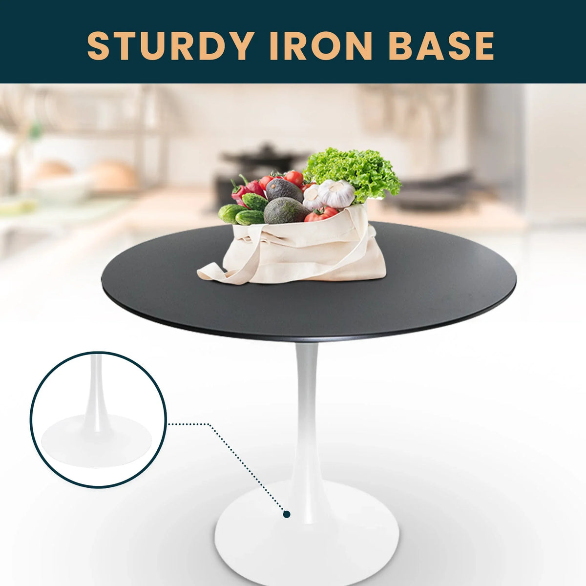 Bristol 32" Round Dining Table with Wood Top and Iron Pedestal Base - Elax Furniture