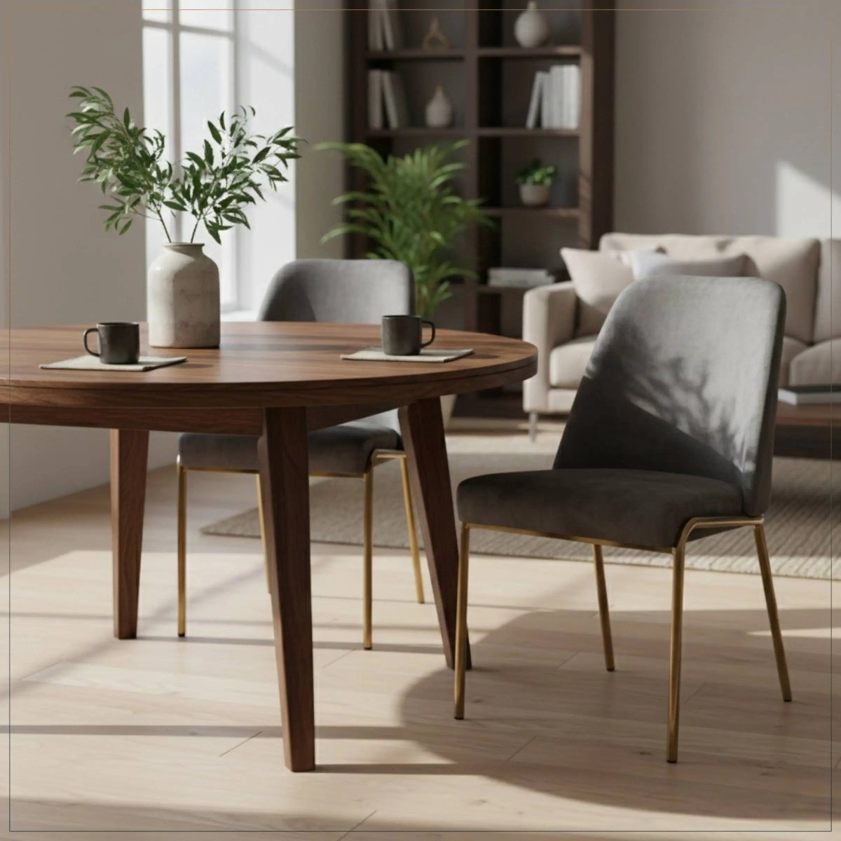Lumen Modern Upholstered Dining Chair with Gold Steel Legs, Ergonomic Accent Chair Seaweed Green Velvet Dining Chair LeisureMod