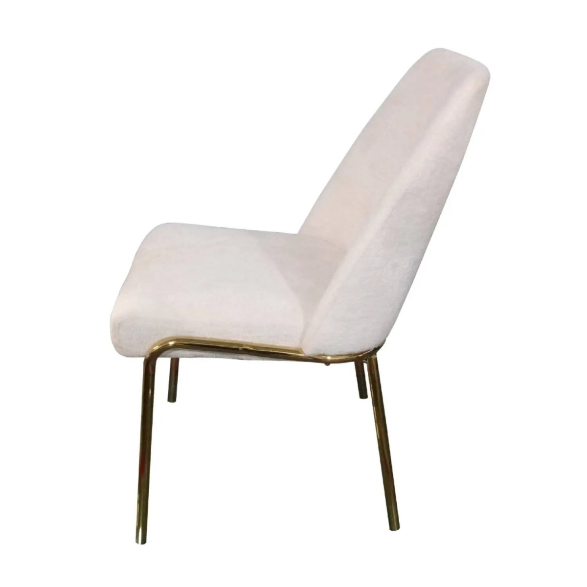 Lumen Modern Upholstered Dining Chair with Gold Steel Legs, Ergonomic Accent Chair White Boucle Dining Chair LeisureMod