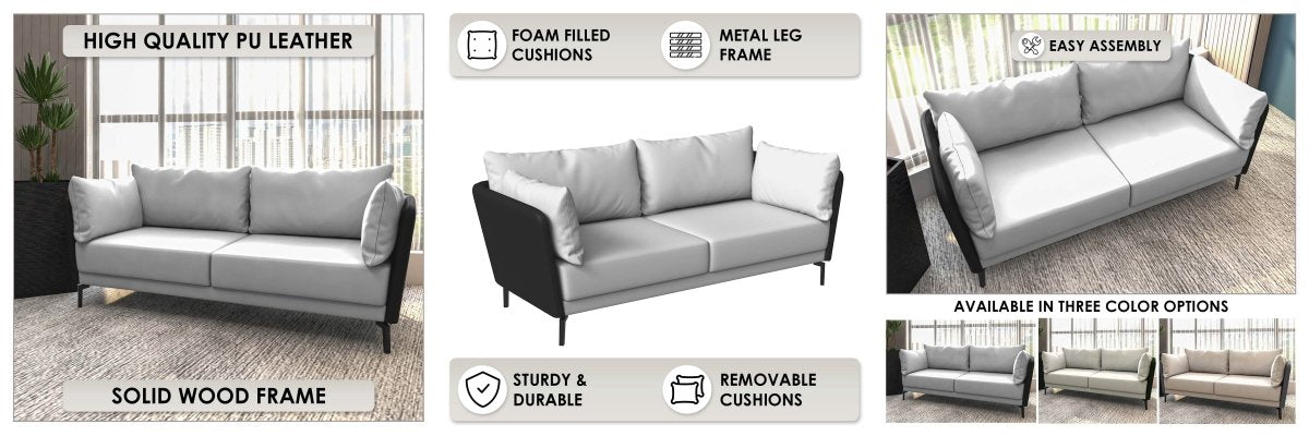 Luxify 3-Seater Leather Sofa with Stainless Steel Legs and Removable Cushions Green Sofa Leisuremod