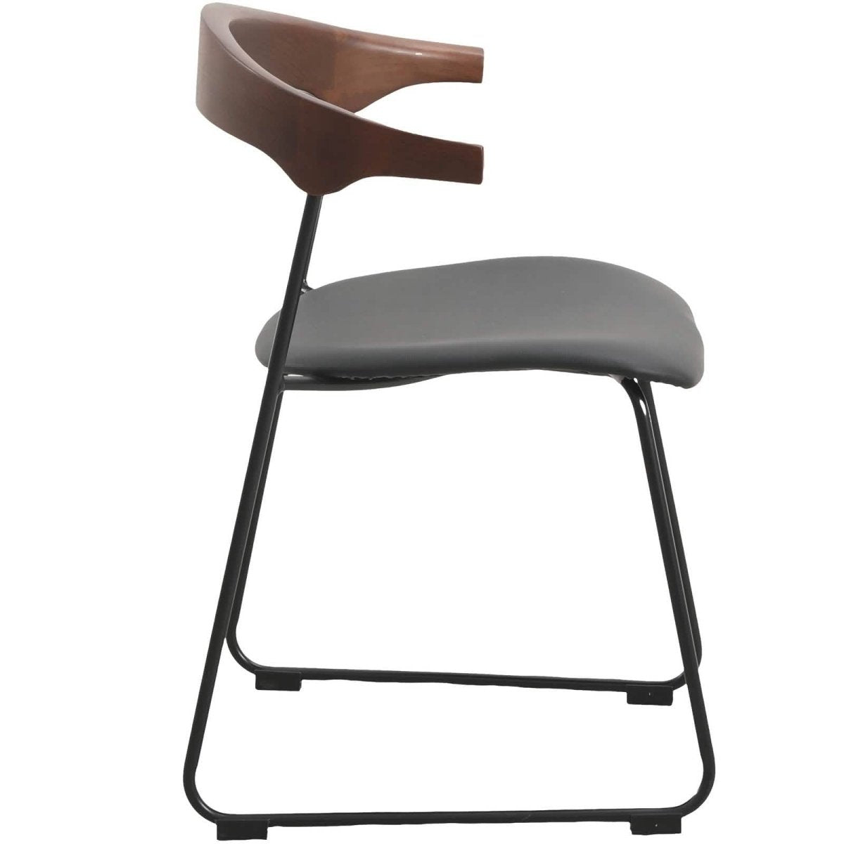 Lyra Leather Dining Chair with a Beech Wood Curved Back and Iron Legs Black Walnut Black Dining Chair Leisuremod