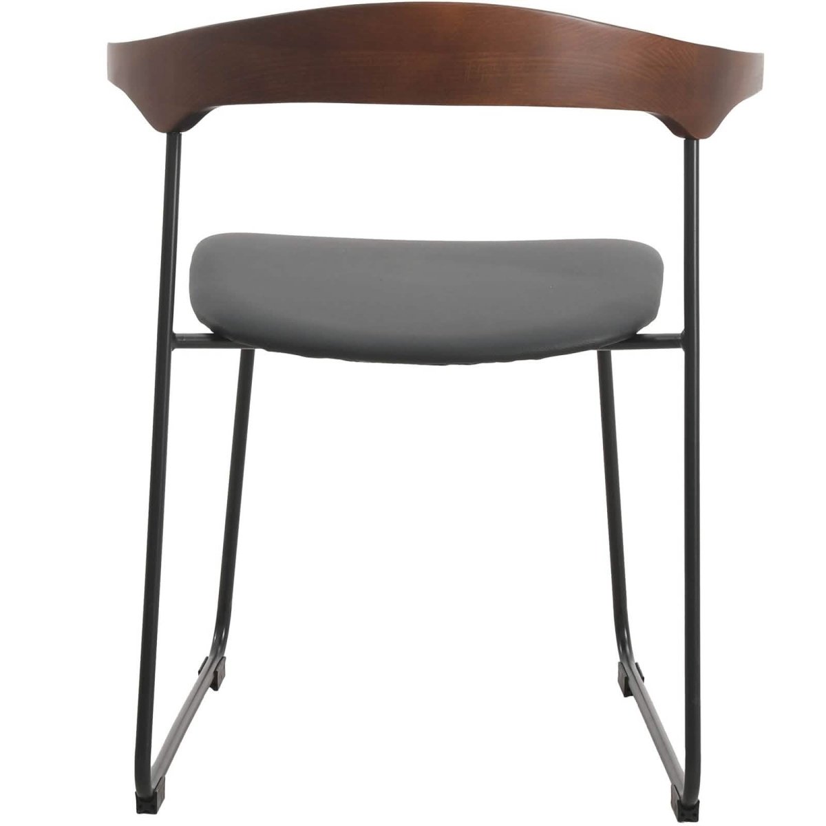 Lyra Leather Dining Chair with a Beech Wood Curved Back and Iron Legs Black Walnut Black Dining Chair Leisuremod
