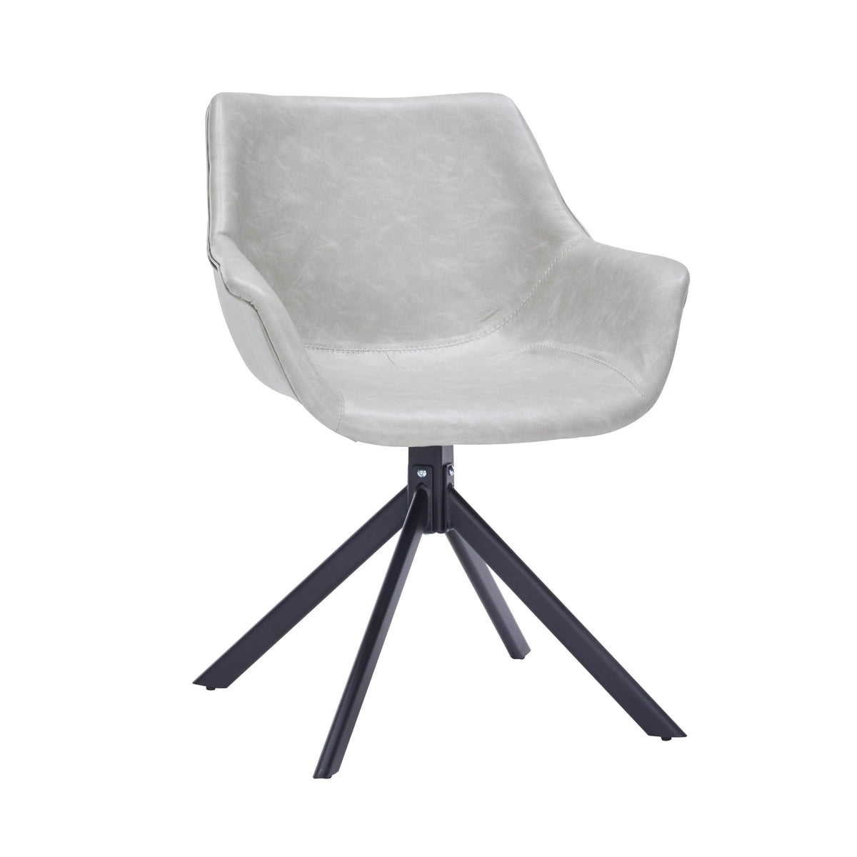 Markley Dining Chair Upholstered in Leather 360-Degree Swivel Armchair Light Grey Dining Chair Leisuremod