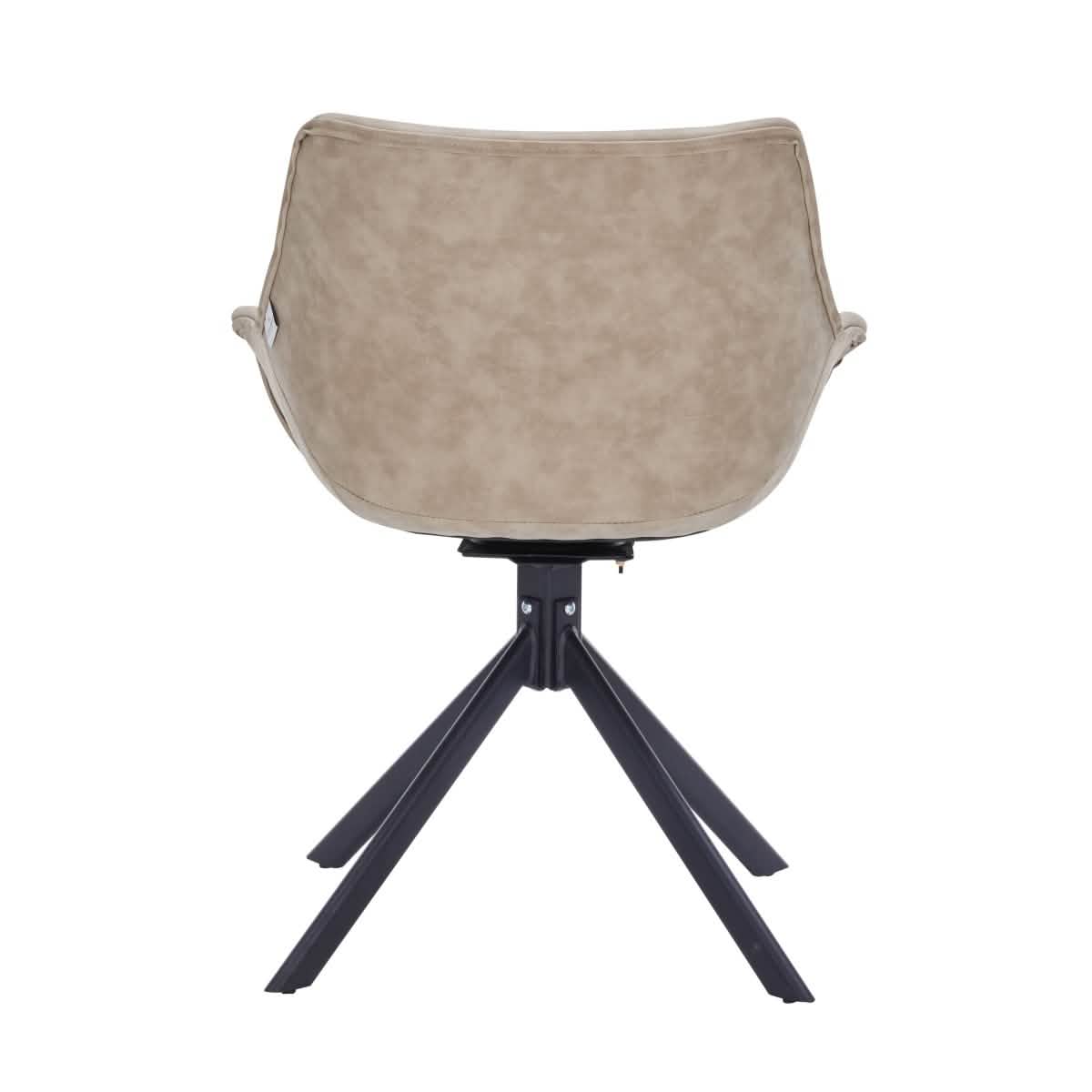 Markley Dining Chair Upholstered in Leather 360-Degree Swivel Armchair Taupe Dining Chair Leisuremod