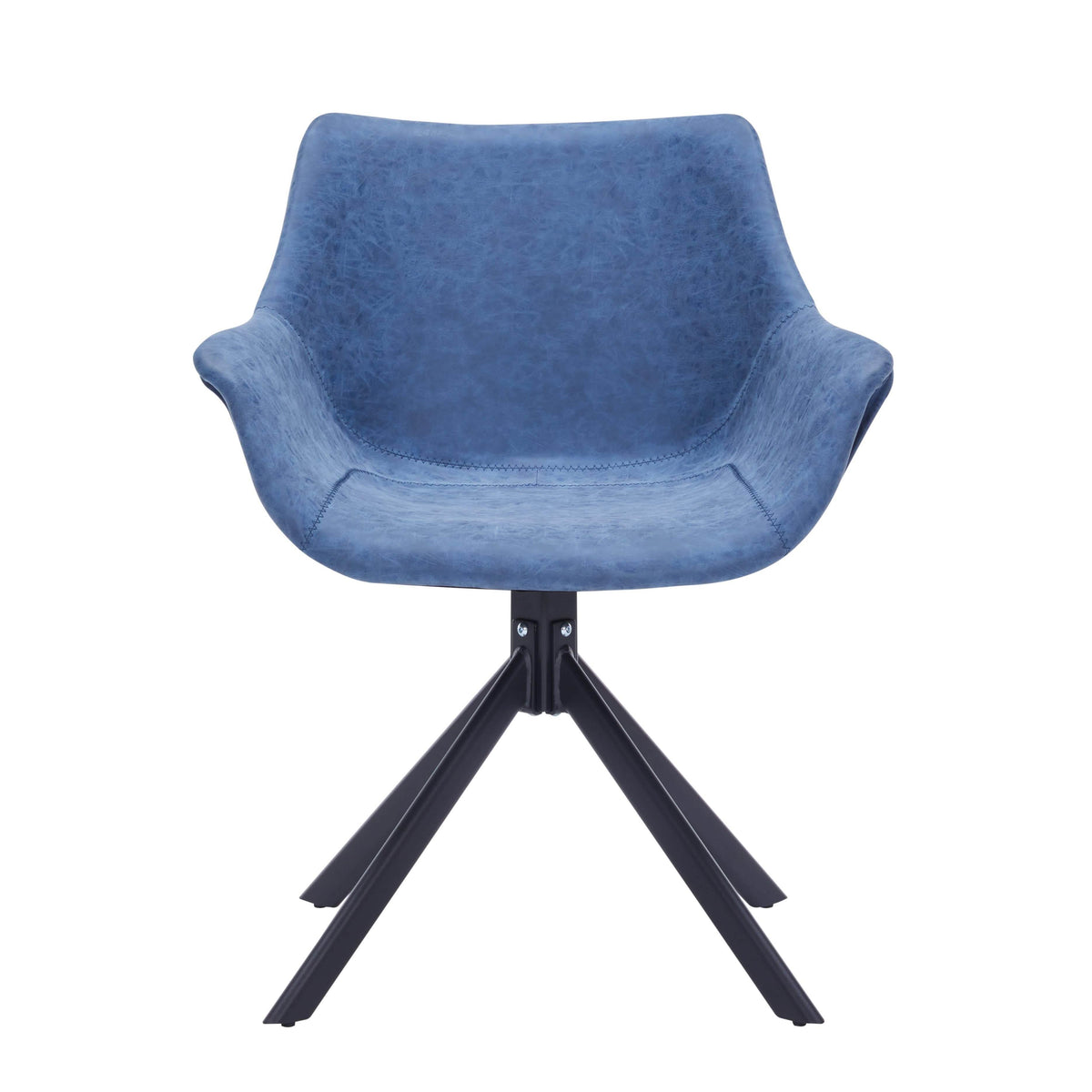Markley Dining Chair Upholstered in Leather 360-Degree Swivel Armchair Light Blue Dining Chair Leisuremod