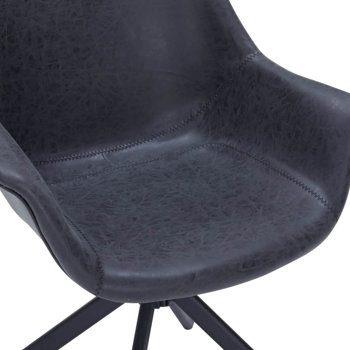 Markley Dining Chair Upholstered in Leather 360-Degree Swivel Armchair Black Dining Chair Leisuremod