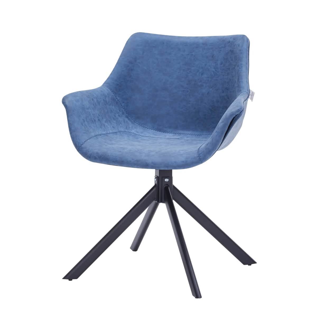 Markley Dining Chair Upholstered in Leather 360-Degree Swivel Armchair Light Blue Dining Chair Leisuremod