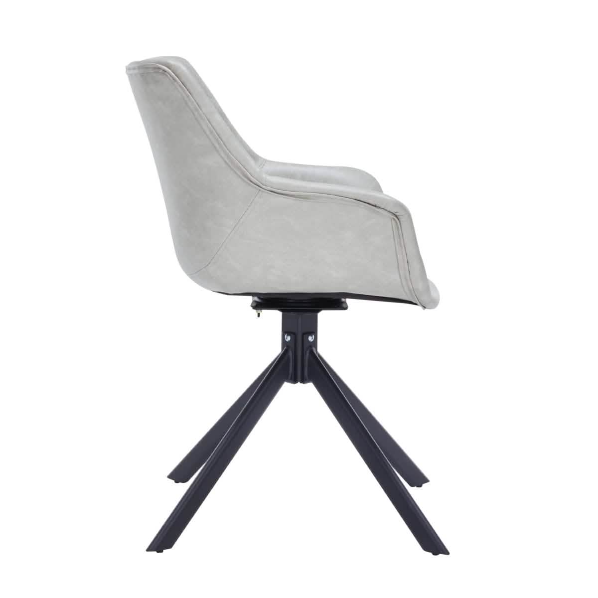 Markley Dining Chair Upholstered in Leather 360-Degree Swivel Armchair Light Grey Dining Chair Leisuremod