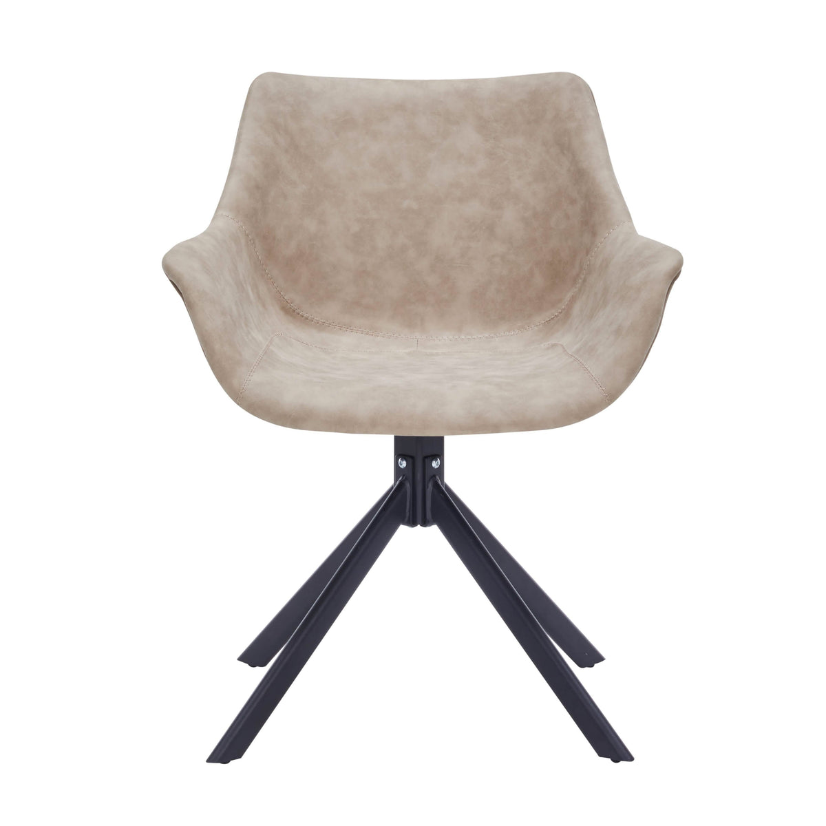 Markley Dining Chair Upholstered in Leather 360-Degree Swivel Armchair Taupe Dining Chair Leisuremod
