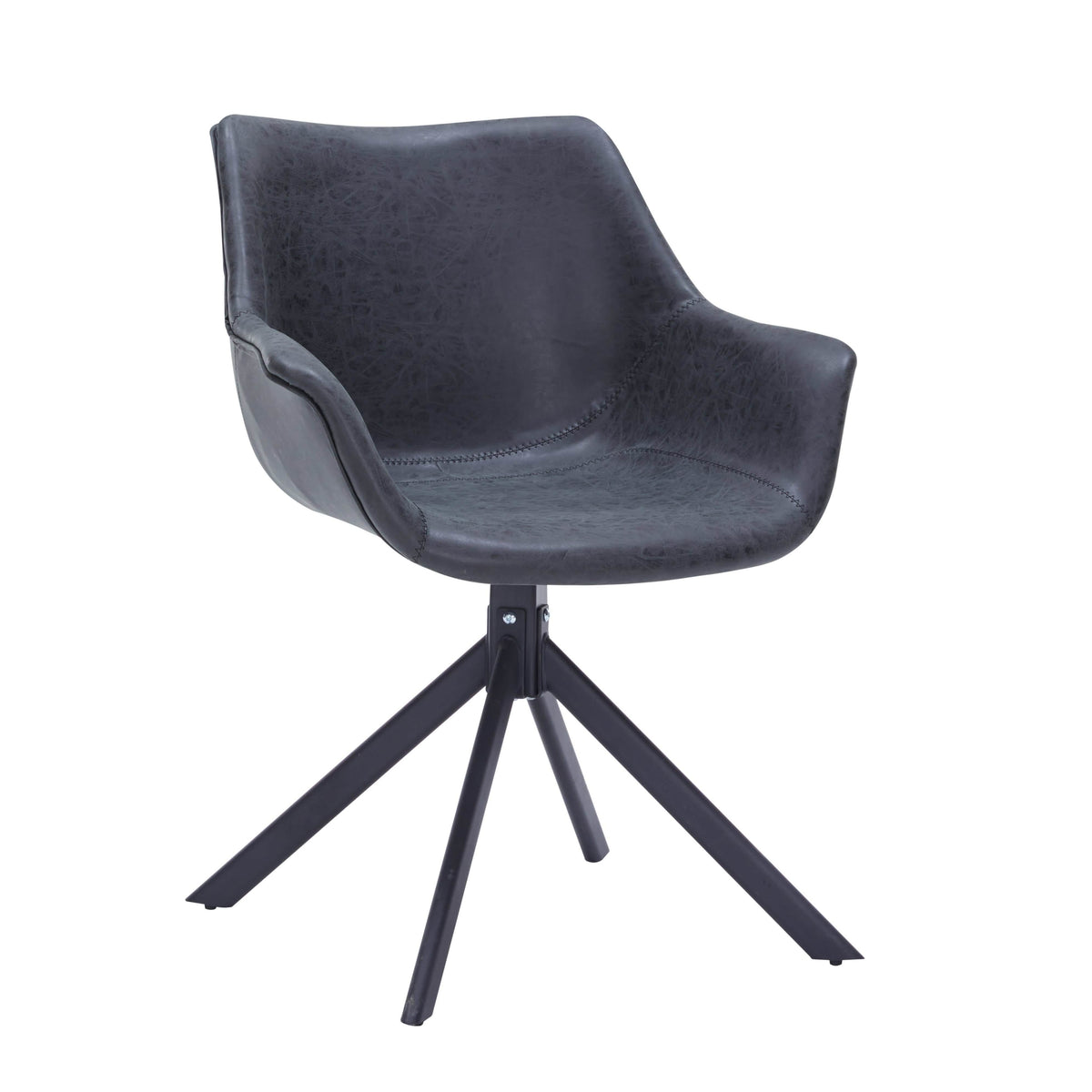 Markley Dining Chair Upholstered in Leather 360-Degree Swivel Armchair Black Dining Chair Leisuremod