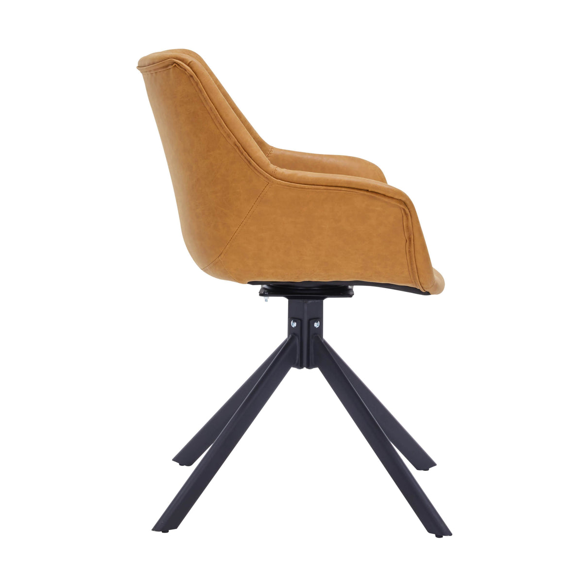 Markley Dining Chair Upholstered in Leather 360-Degree Swivel Armchair Light Brown Dining Chair Leisuremod