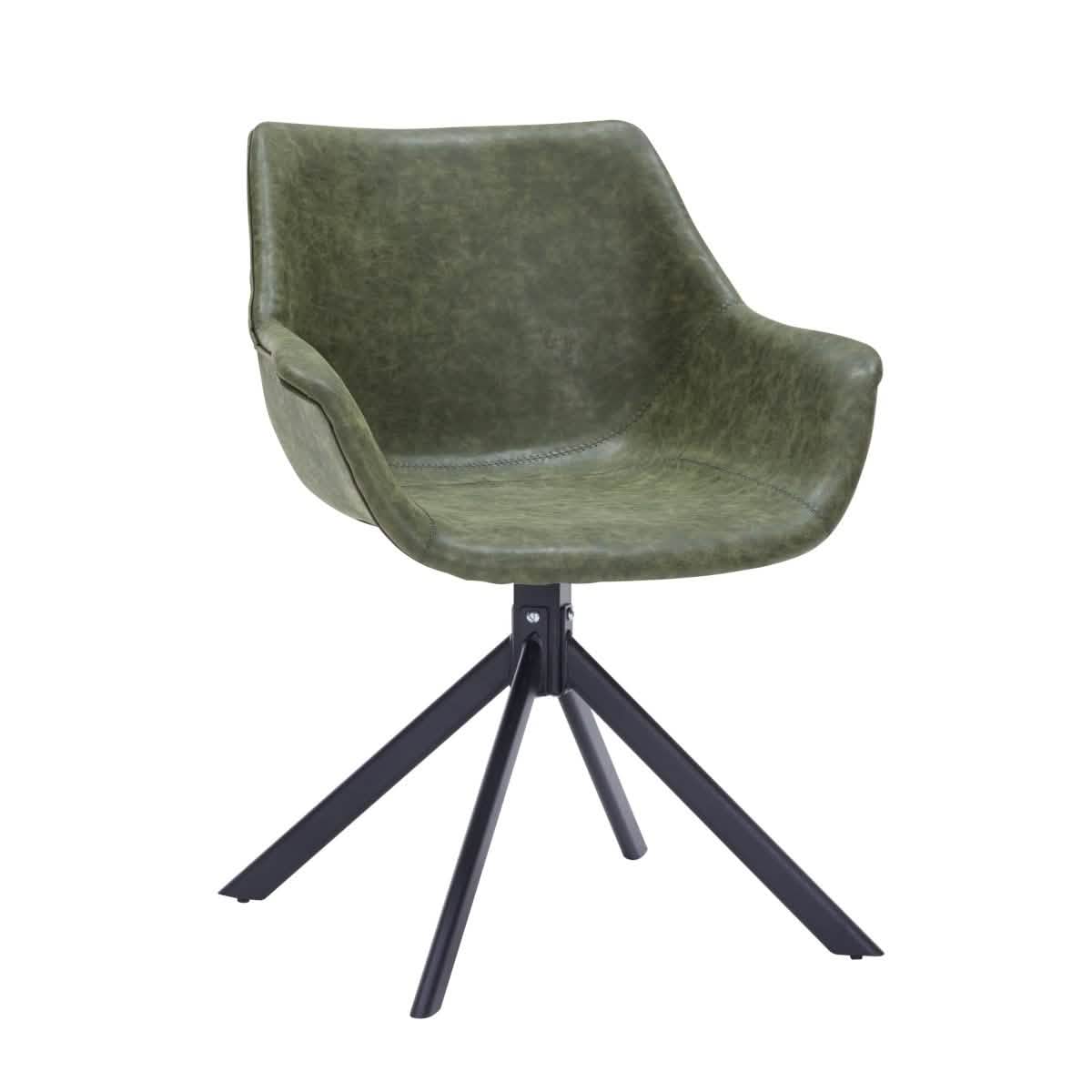 Markley Dining Chair Upholstered in Leather 360-Degree Swivel Armchair Green Dining Chair Leisuremod
