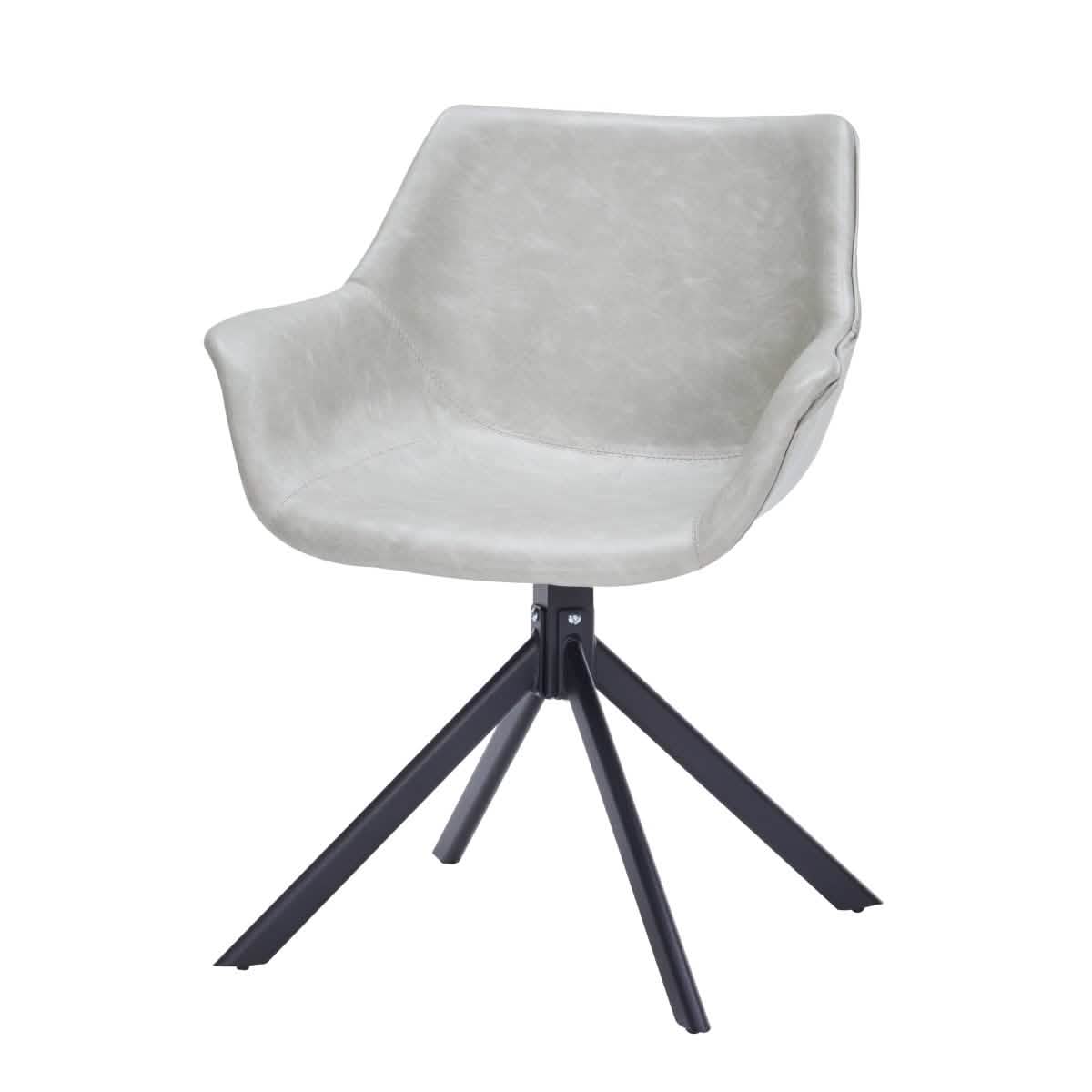 Markley Dining Chair Upholstered in Leather 360-Degree Swivel Armchair Light Grey Dining Chair Leisuremod