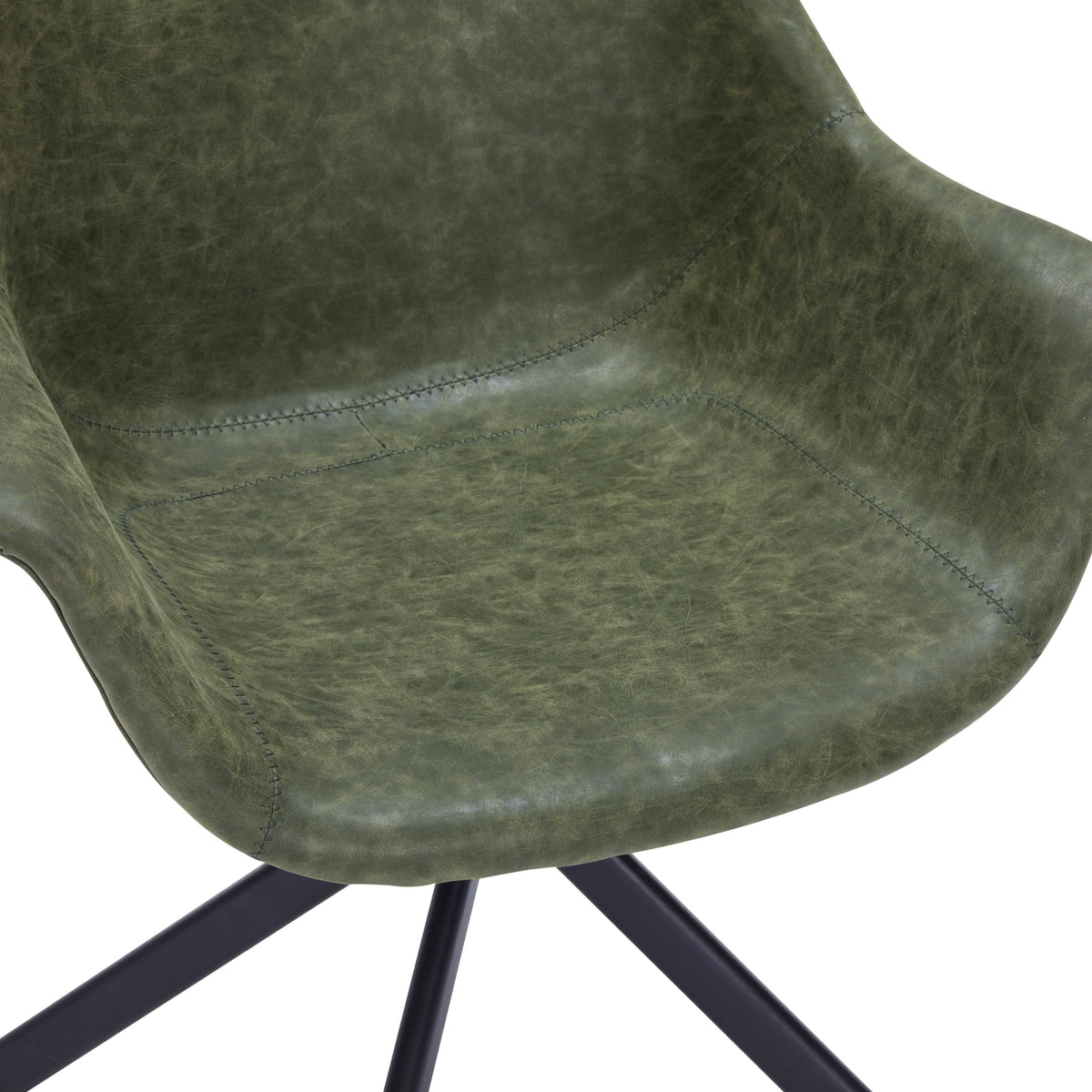 Markley Dining Chair Upholstered in Leather 360-Degree Swivel Armchair Green Dining Chair Leisuremod