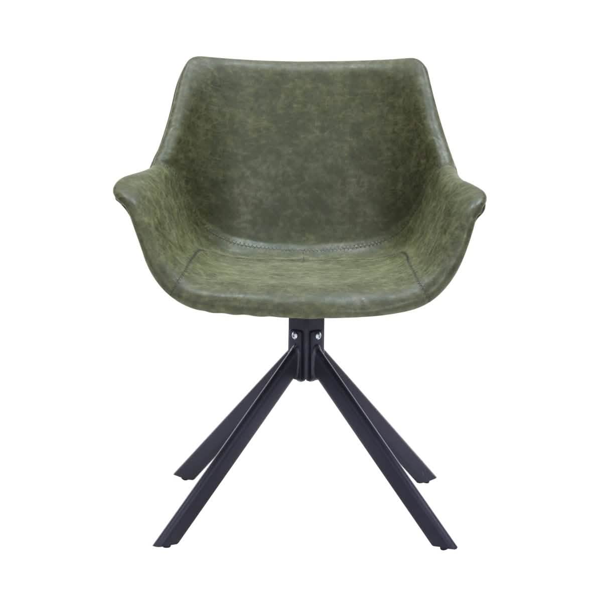 Markley Dining Chair Upholstered in Leather 360-Degree Swivel Armchair Green Dining Chair Leisuremod