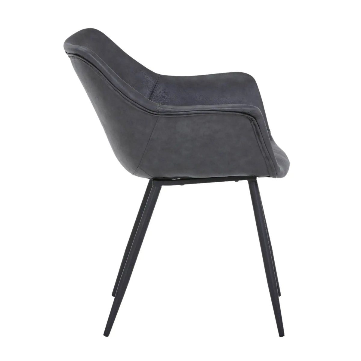 Markley Leather Dining Chair with Powder-Coated Iron Legs Charcoal Black CHAIR Leisuremod