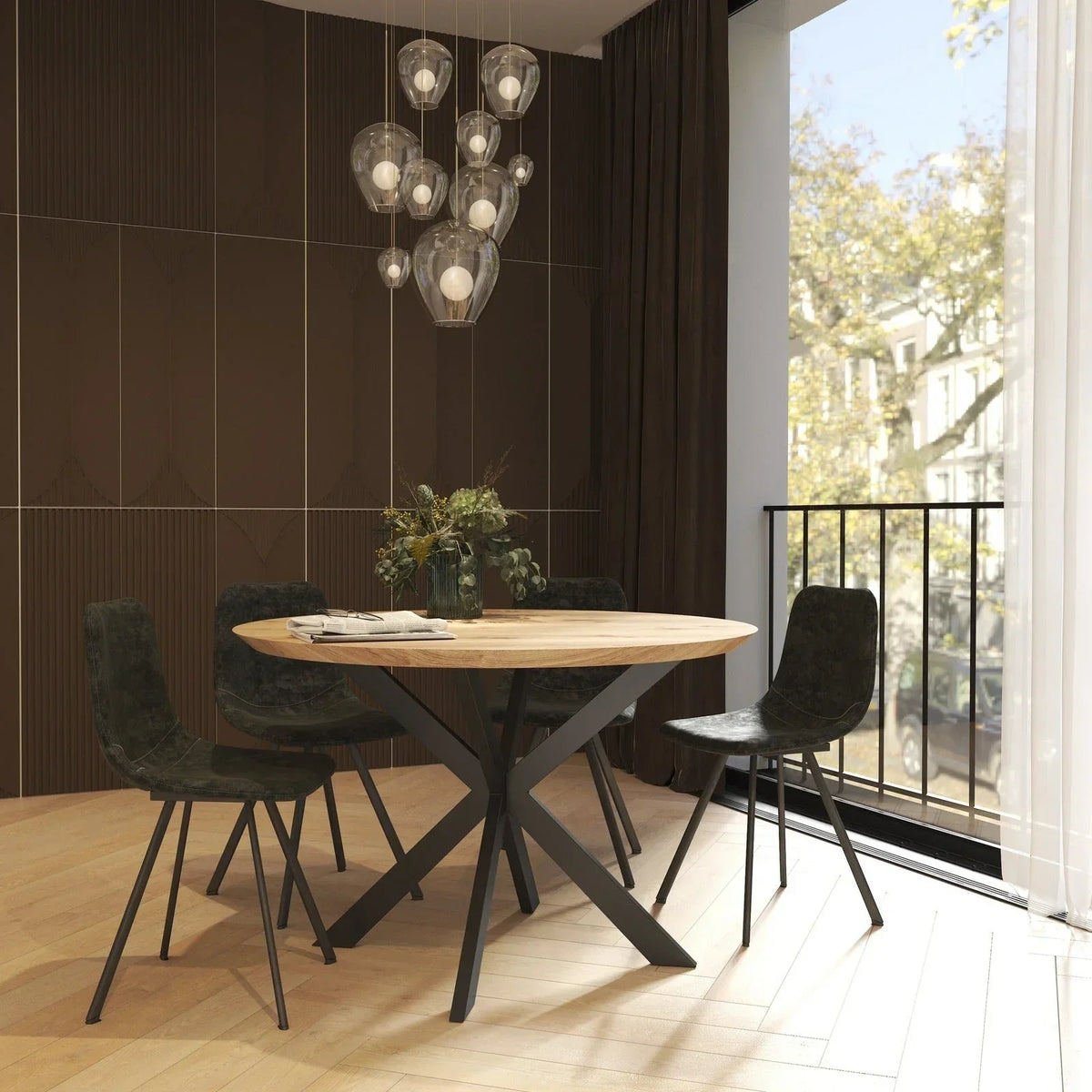 Markley Leather Dining Chair With Black/Gold Metal Legs (Open Box) - Elax Furniture