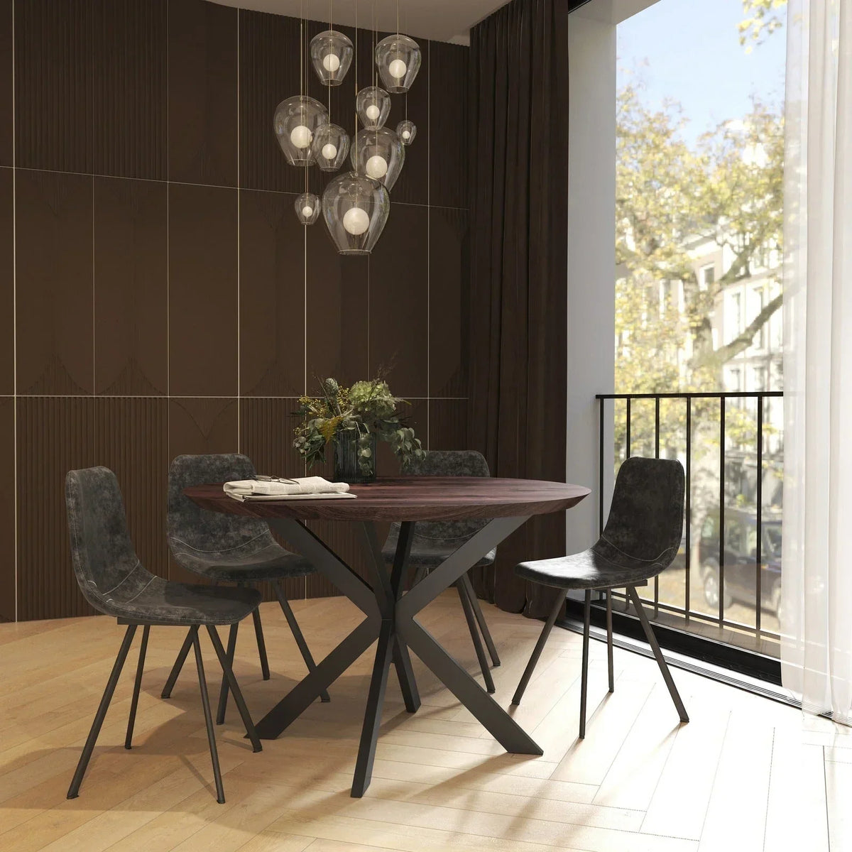 Markley Leather Dining Chair With Black/Gold Metal Legs (Open Box) - Elax Furniture