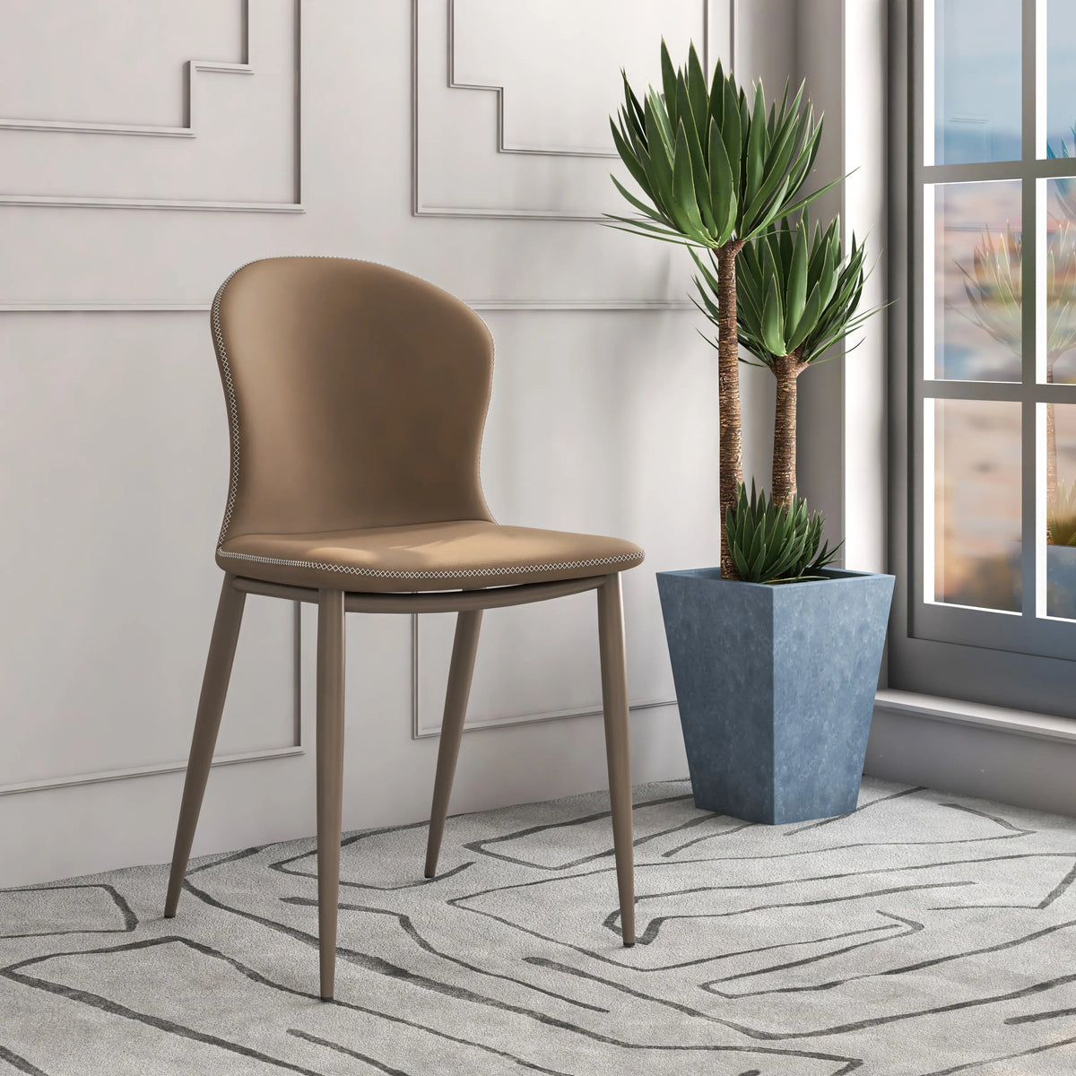 Mosaic Modern Dining Chair Upholstered Fabric Accent Chair with Curved Back