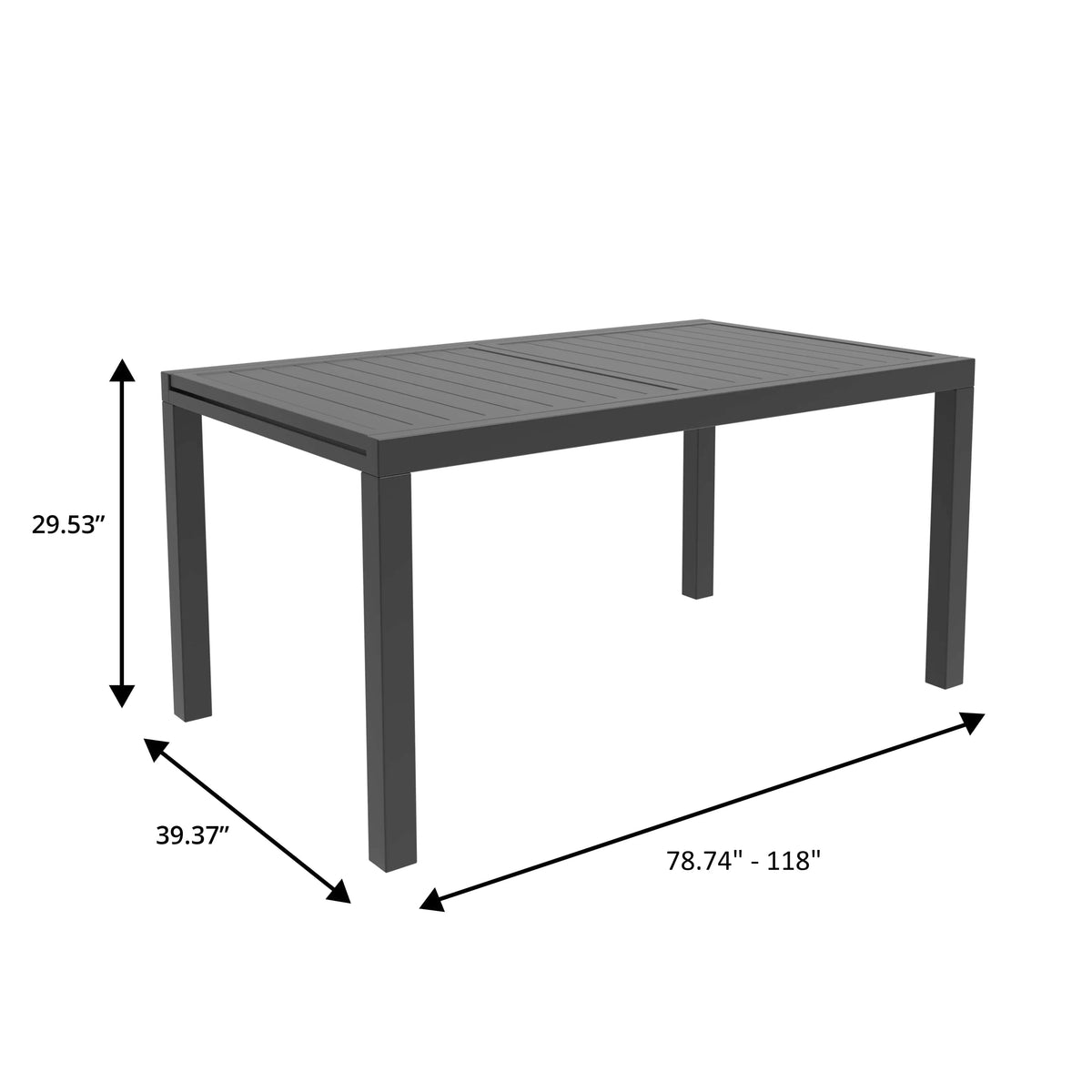 Marlin Extenable Outdoor Dining Table 78-118 in Black Aluminum - Elax Furniture