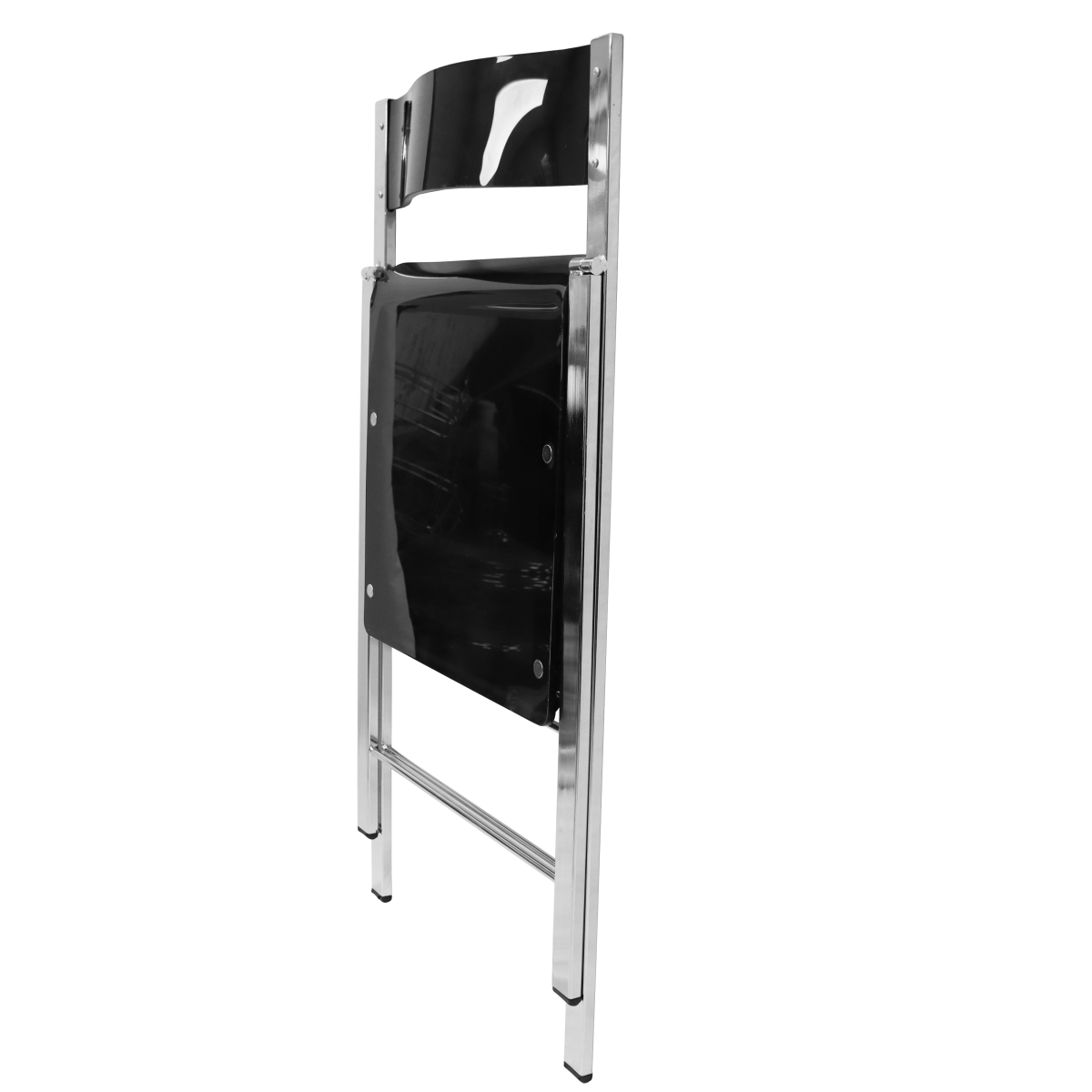 Menno Folding Dining Chair in Gold/Silver/Black Stainless Steel Frame and Base Silver Transparent Black Dining Chair Leisuremod