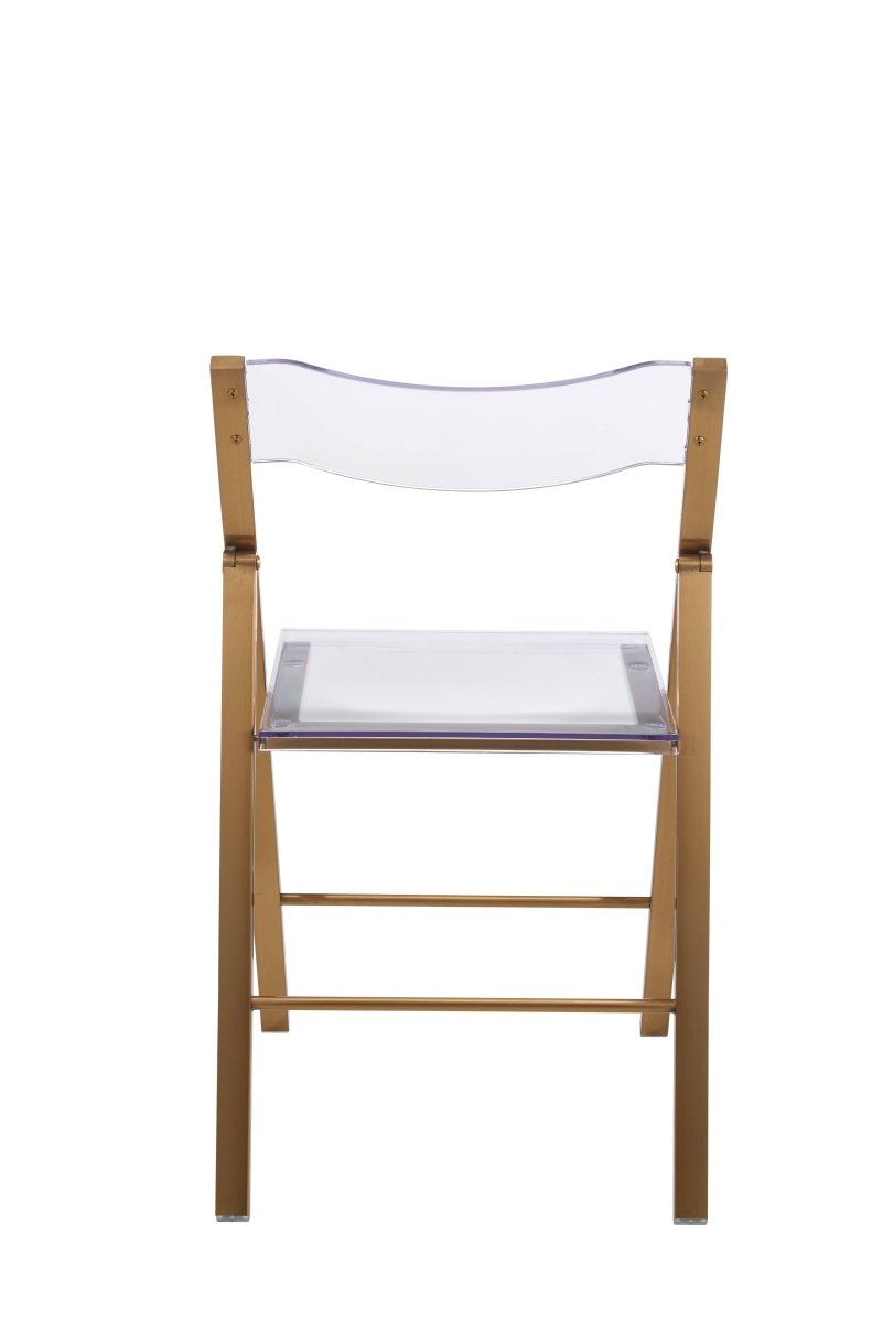 Menno Folding Dining Chair in Gold/Silver/Black Stainless Steel Frame and Base Brushed Gold Clear Dining Chair Leisuremod