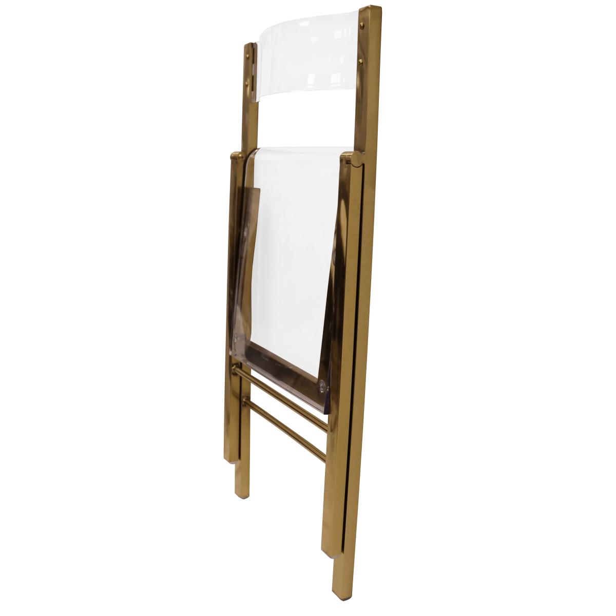 Menno Folding Dining Chair in Gold/Silver/Black Stainless Steel Frame and Base Brushed Gold Clear Dining Chair Leisuremod