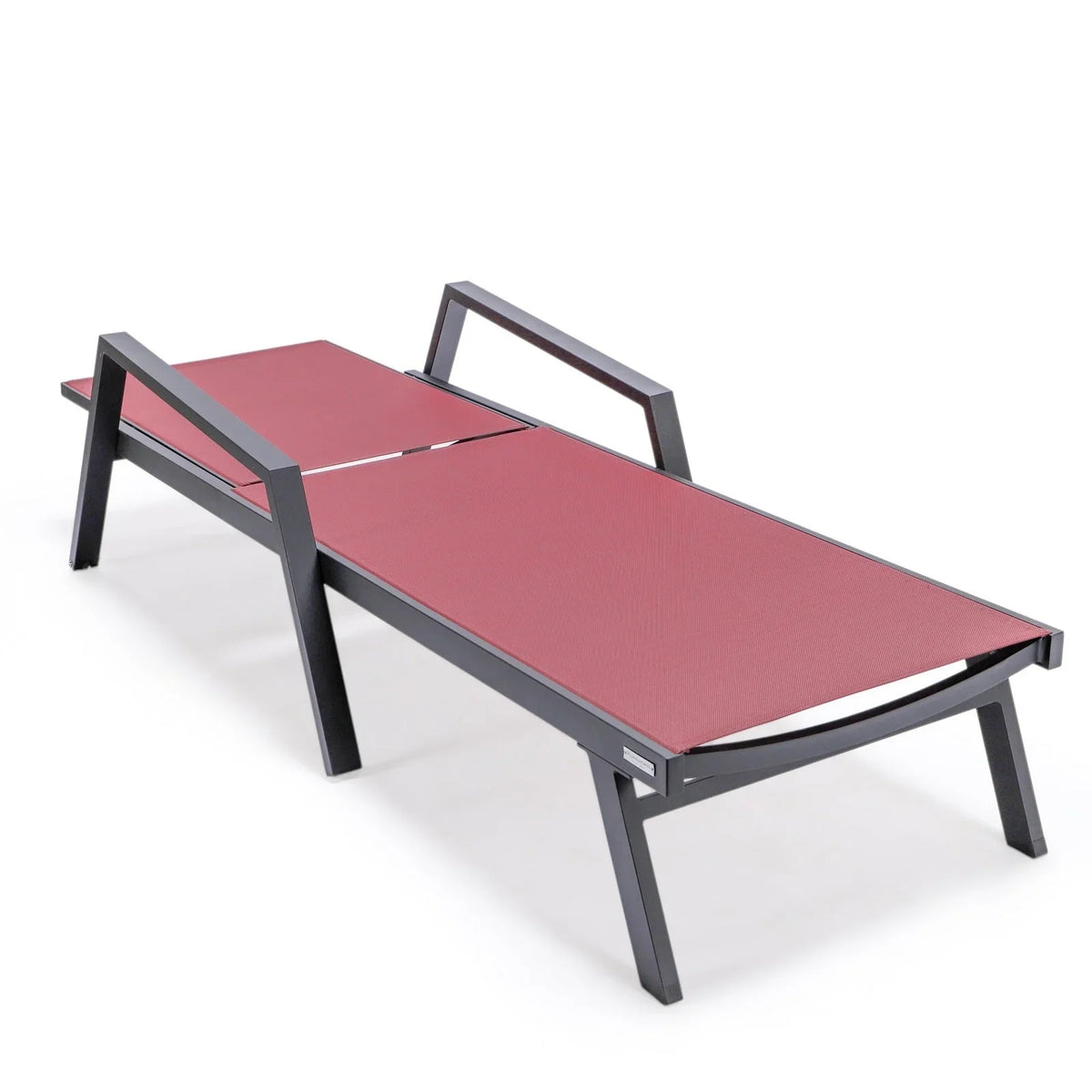Marlin Patio Chaise Lounge Chair with Armrests in Black Aluminum Frame, Set of 2 - Elax Furniture