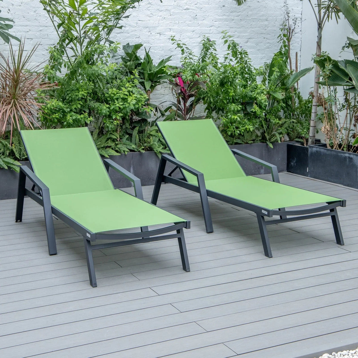 Marlin Patio Chaise Lounge Chair with Armrests in Black Aluminum Frame, Set of 2 - Elax Furniture