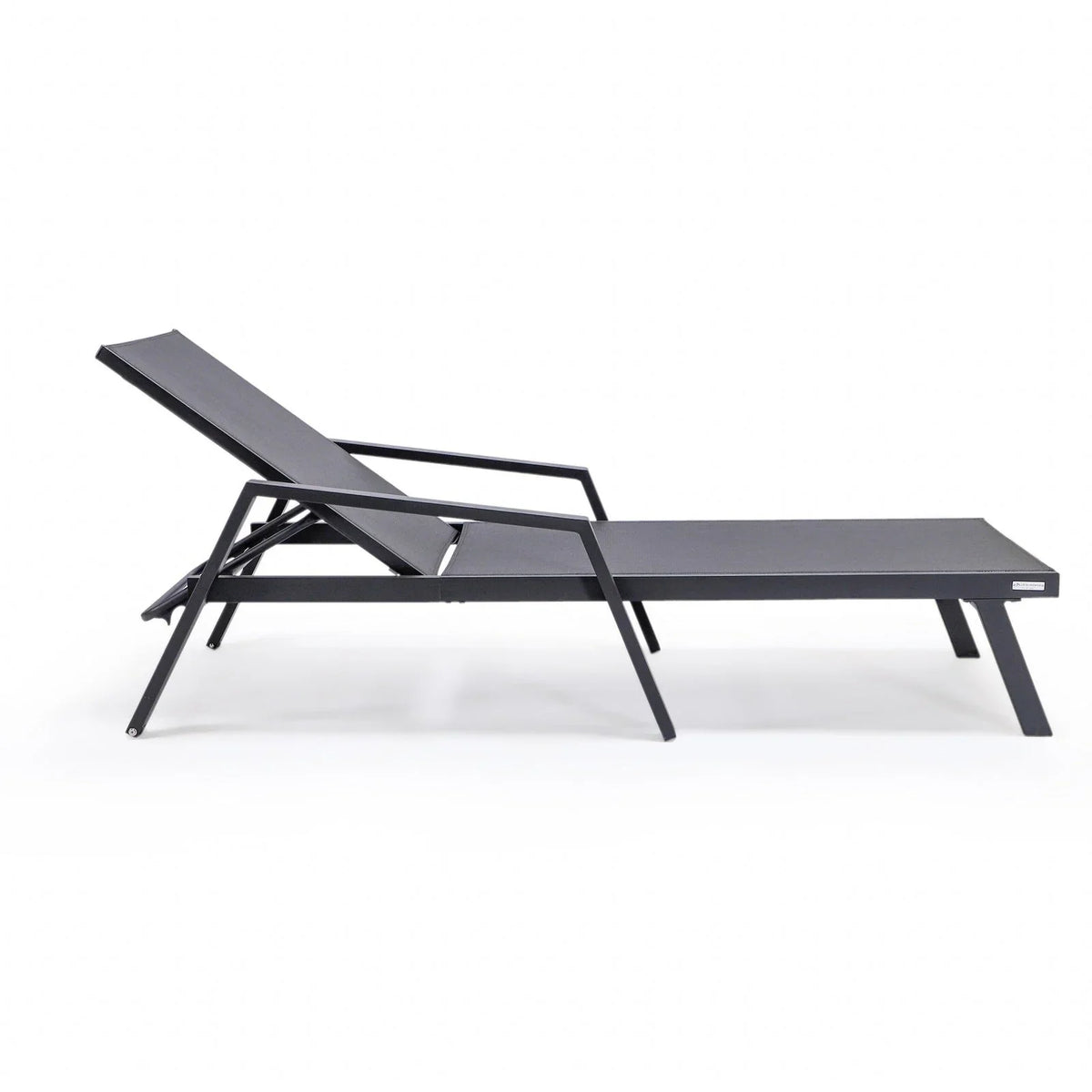 Marlin Modern Black Aluminum Outdoor Chaise Lounge Chair Set of 2 With Arms and Square Fire Pit Side Table for Patio - Elax Furniture