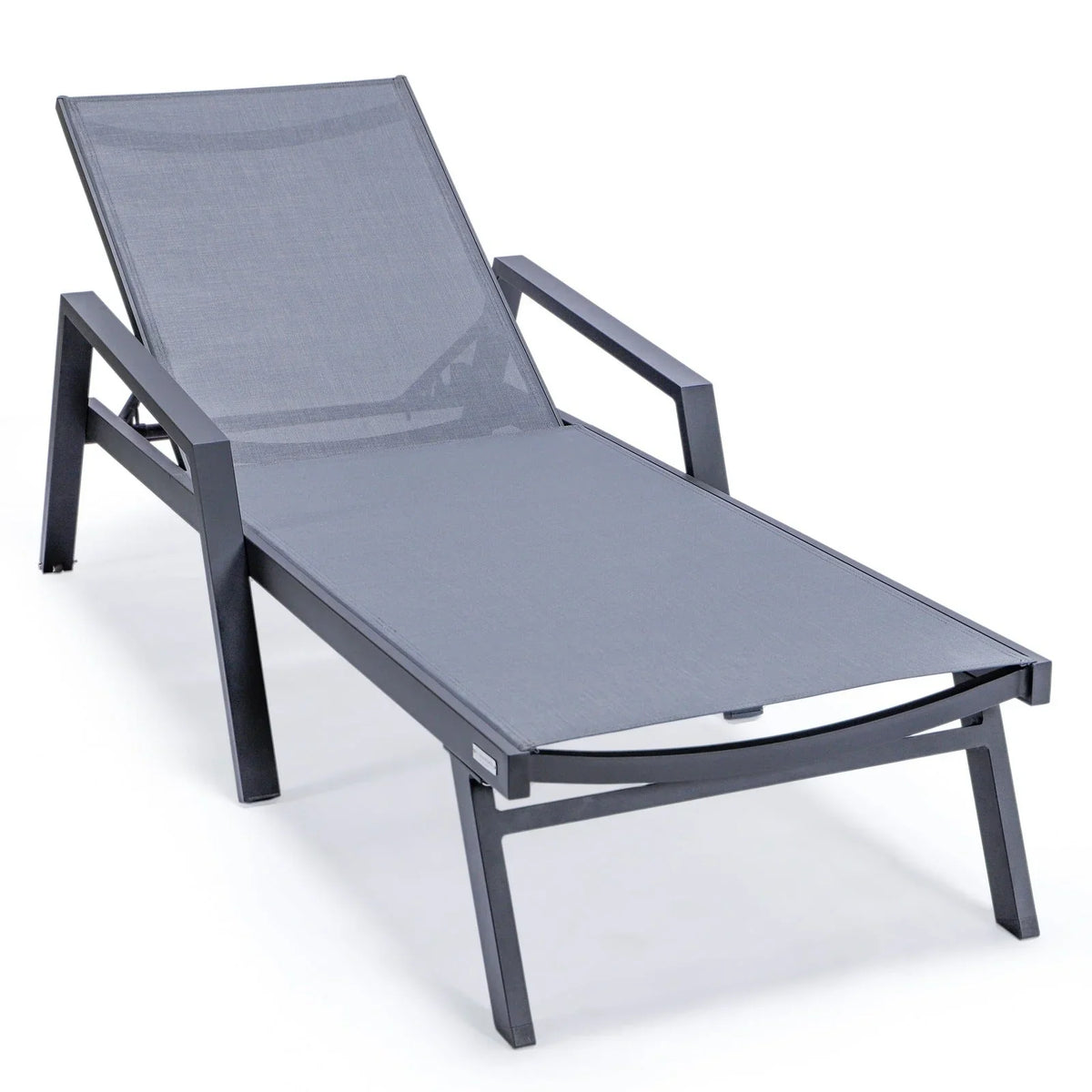Marlin Modern Black Aluminum Outdoor Chaise Lounge Chair Set of 2 With Arms and Square Fire Pit Side Table for Patio - Elax Furniture