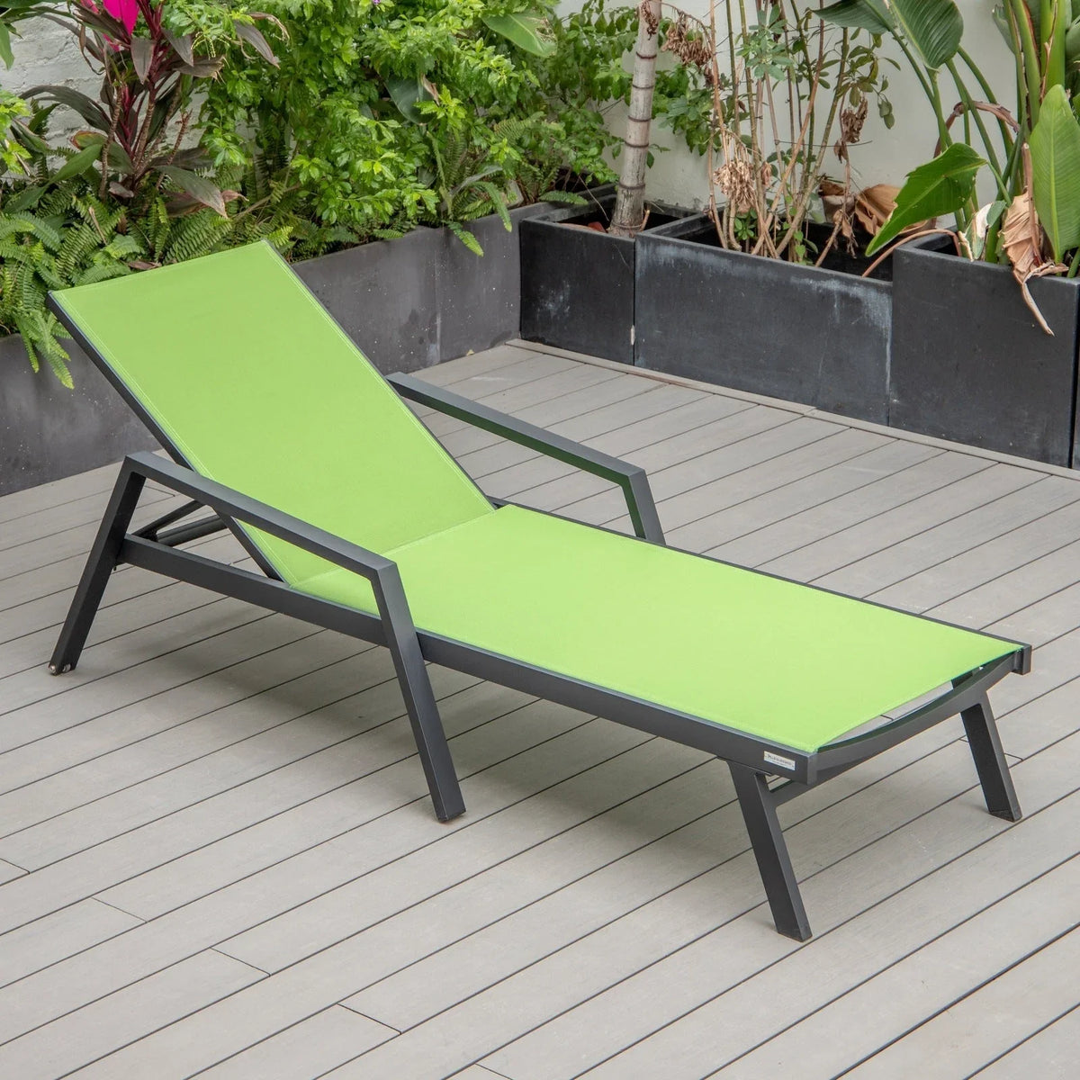 Marlin Modern Black Aluminum Outdoor Chaise Lounge Chair Set of 2 With Arms and Square Fire Pit Side Table for Patio - Elax Furniture