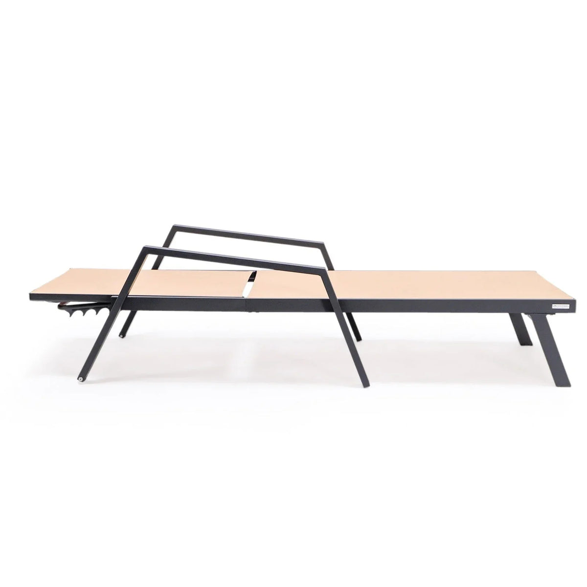 Marlin Modern Black Aluminum Outdoor Chaise Lounge Chair Set of 2 With Arms and Square Fire Pit Side Table for Patio - Elax Furniture