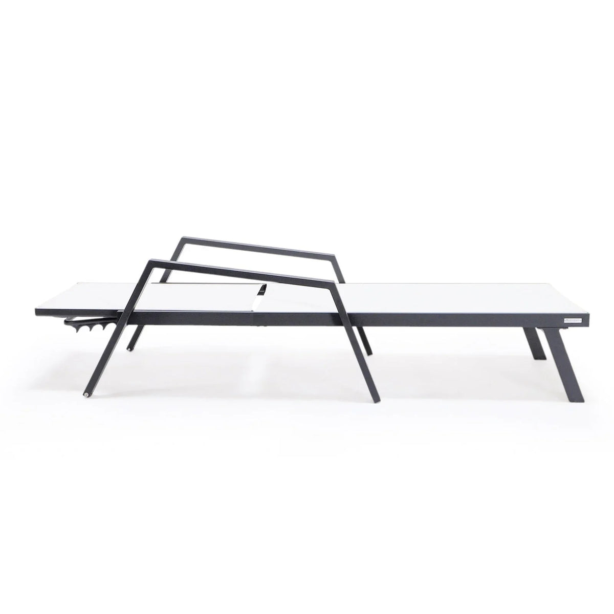 Marlin Modern Black Aluminum Outdoor Chaise Lounge Chair Set of 2 With Arms and Square Fire Pit Side Table for Patio - Elax Furniture