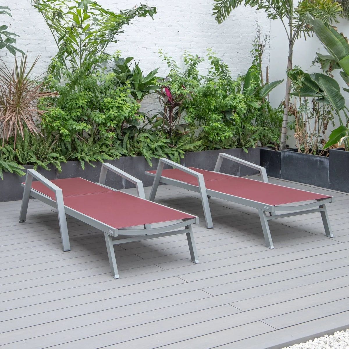 Marlin Patio Chaise Lounge Chair with Armrests in Grey Aluminum Frame, Set of 2 - Elax Furniture