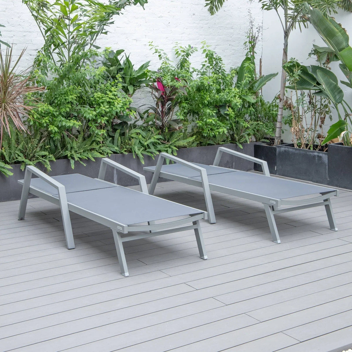 Marlin Patio Chaise Lounge Chair with Armrests in Grey Aluminum Frame, Set of 2 - Elax Furniture