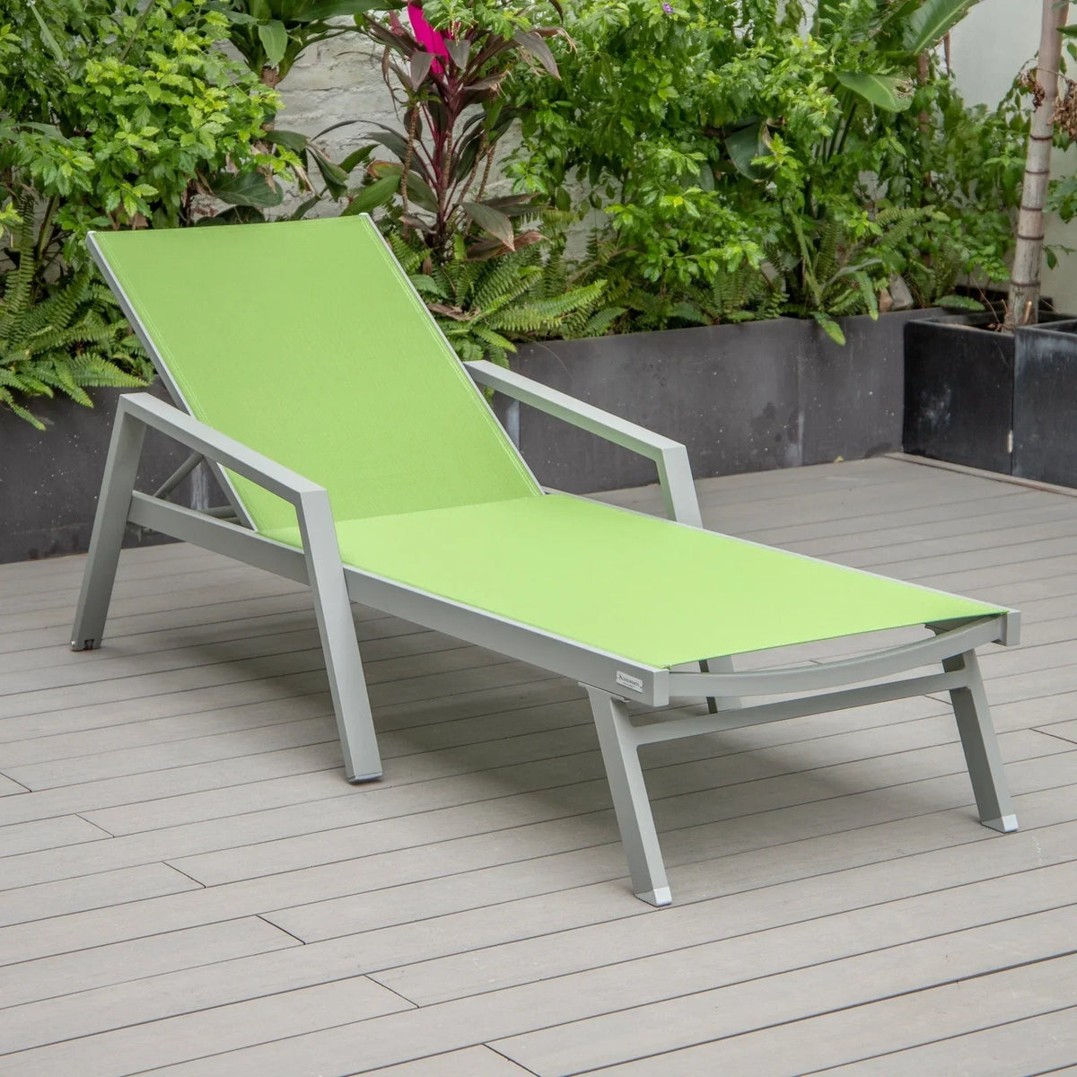 Marlin Modern Grey Aluminum Outdoor Chaise Lounge Chair Set of 2 With Arms and Square Fire Pit Side Table for Patio - Elax Furniture